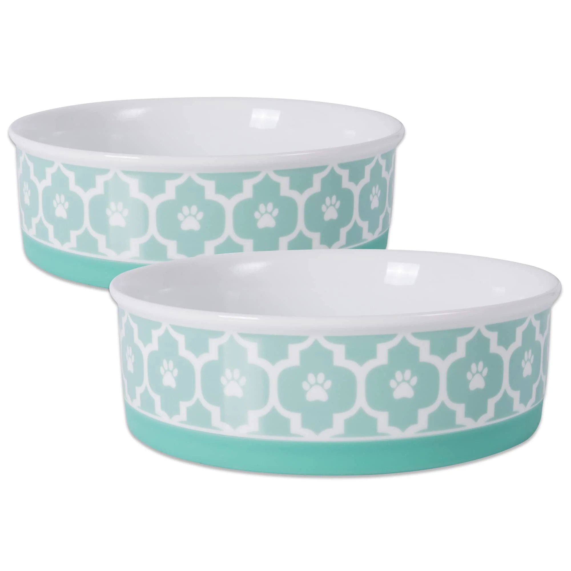 Responsible Bone Dry Paw Print Ceramic Pet Bowl – Lattice Large Aqua Set 2 Stylish