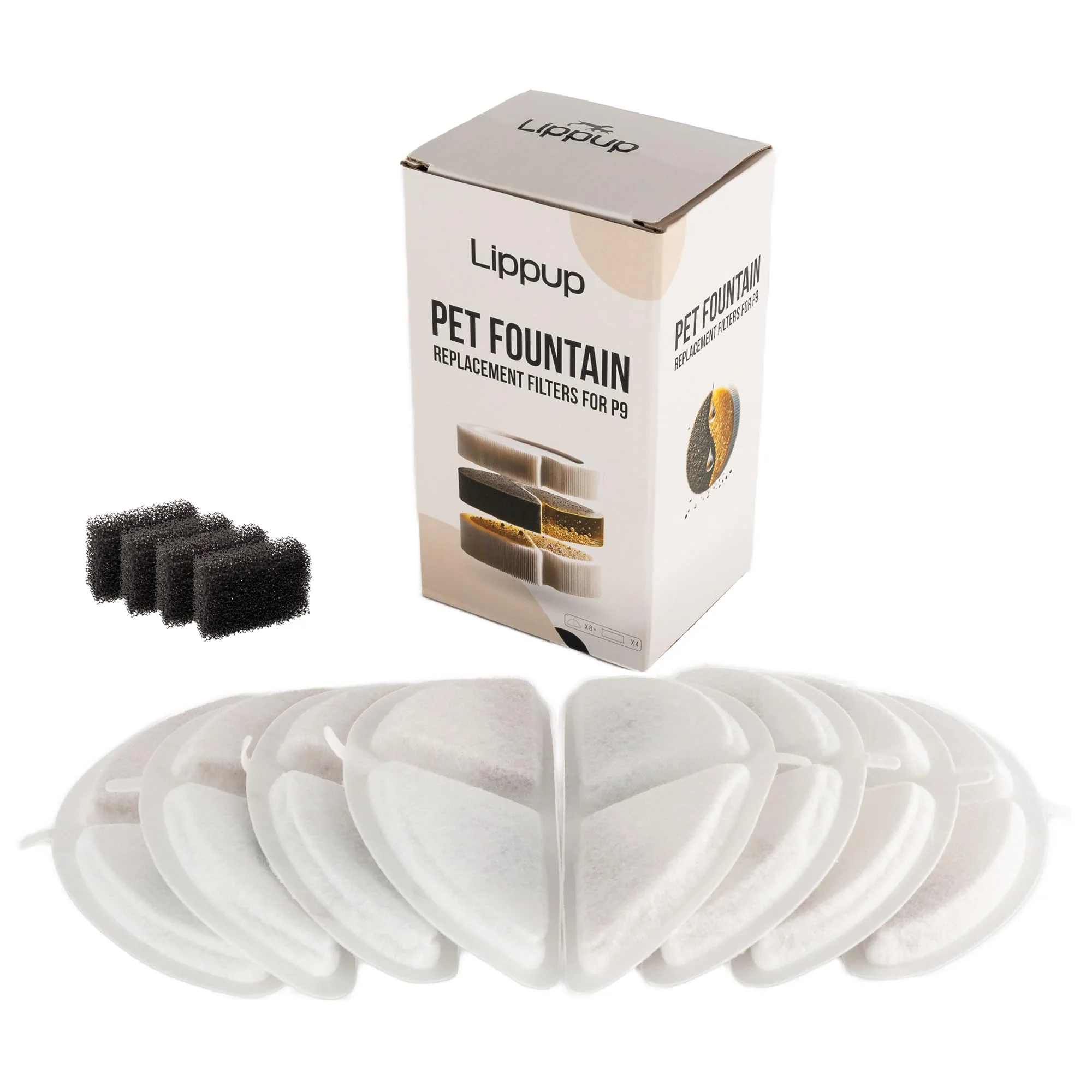 Enhanced LIPPUP Filters for Stainless Steel Cat Water Fountain – 8-Pack 4 Months Sophisticated