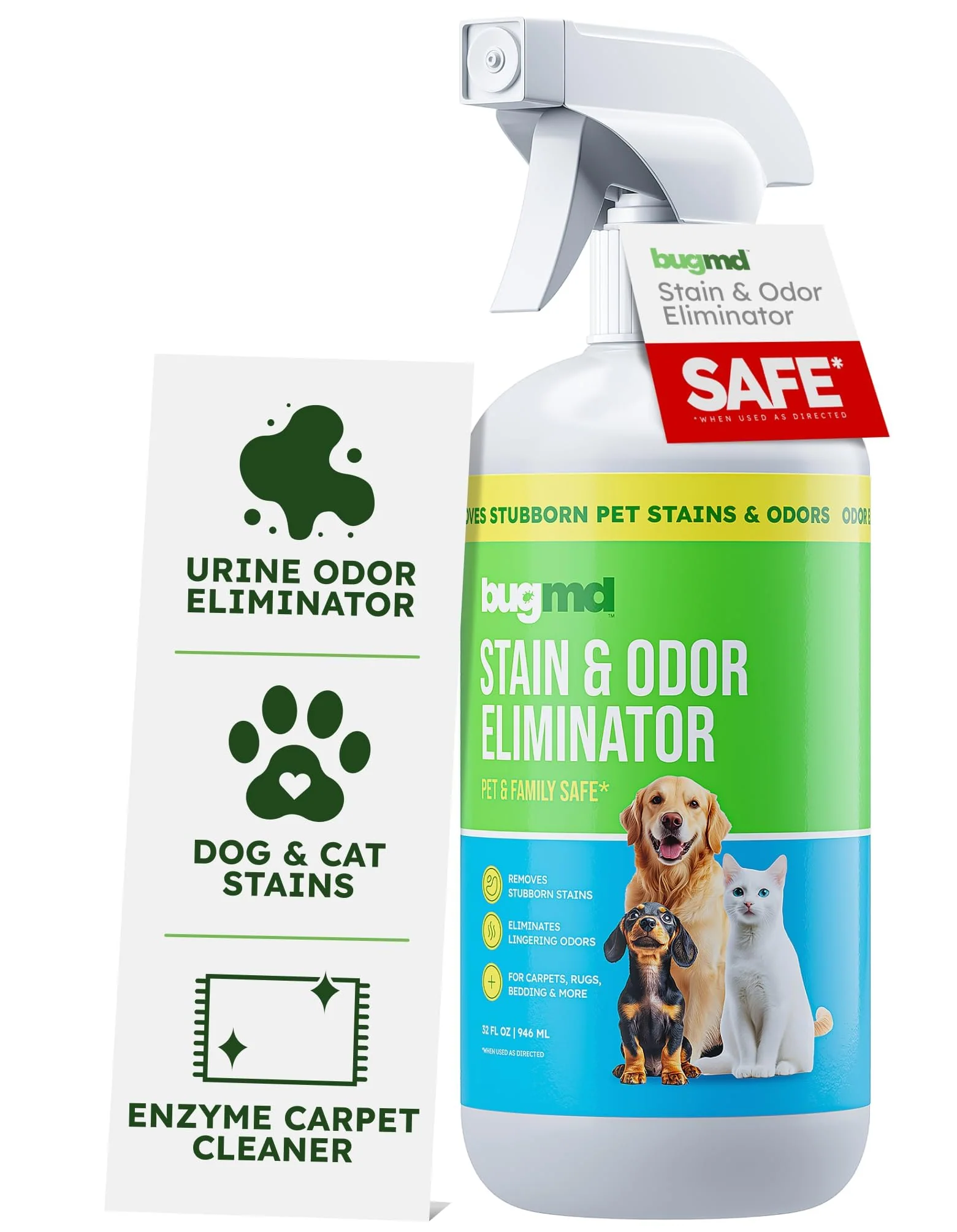 High-Grade BugMD Enzyme Cleaner for Dog Cat Urine Pet Stain and Odor Remover for Carpet Home Unscented Urine Destroyer Deodorizer Unique