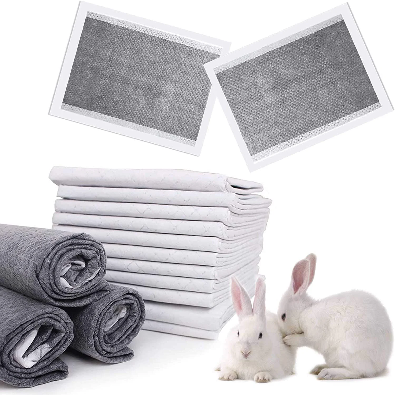 Premium Material kathson Rabbit Pads - 40pcs Disposable Cage Liners with Activated Carbon Odor Control Recyclable