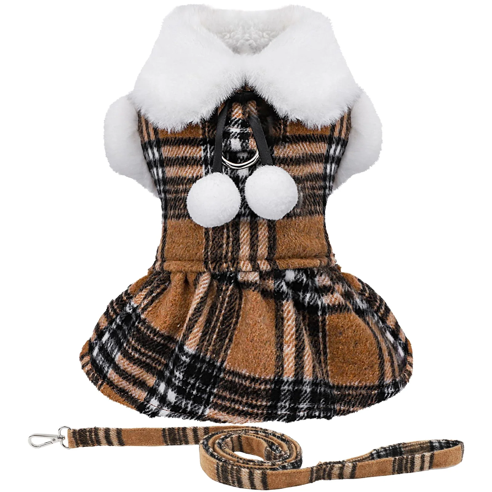 Efficient Sebaoyu Christmas Plaid Dog Sweater Dress with Leash Warm Fleece Winter Wear for Teacup Dogs Khaki Small Sophisticated