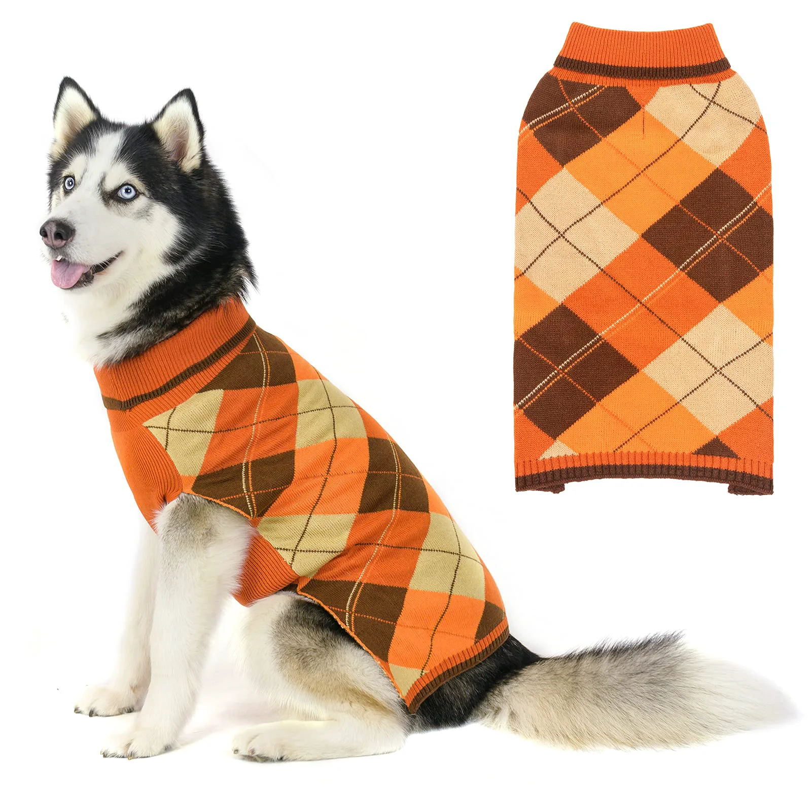 Environmentally Friendly KOOLTAIL Fall Dog Sweater - Thick Plaid Knit Turtleneck with Leash Hole Cozy Holiday Pet Sweater Next-Generation