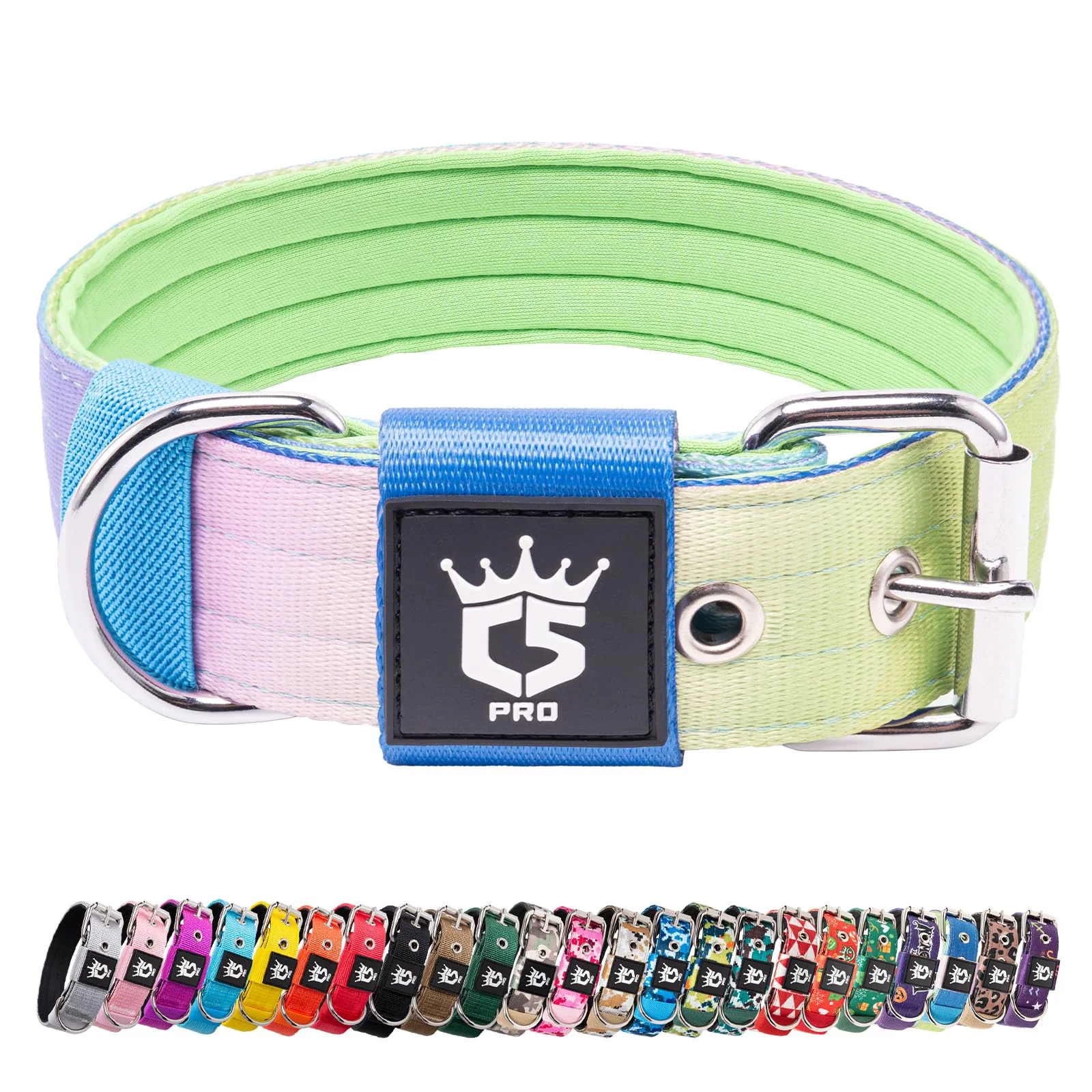 Prestigious TSPRO Tactical Dog Collar 1.5-Inch Wide – Heavy-Duty Adjustable for Medium to Large Dogs Rainbow M Fine