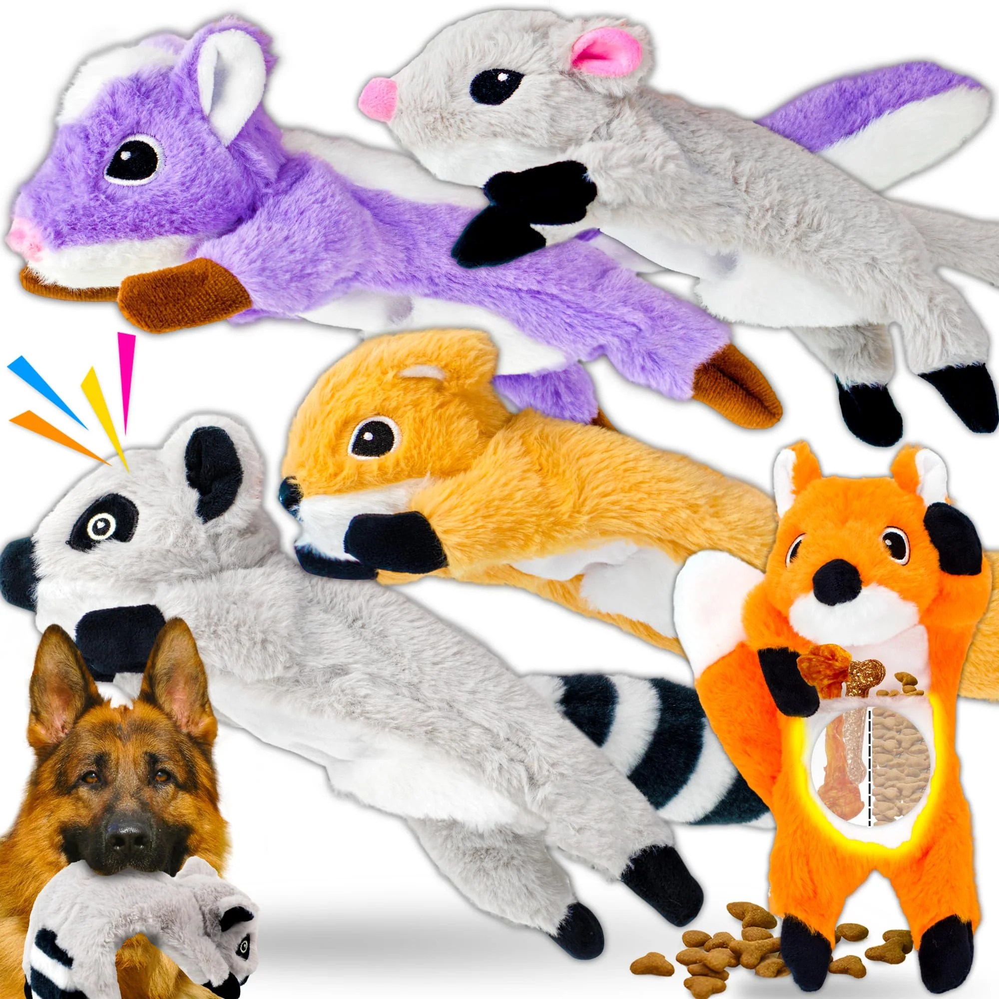 Classic LECHONG 5-Pack Stuffless Dog Toys – Fluff- Squeaky Treat Pocket Durable Chews Responsible