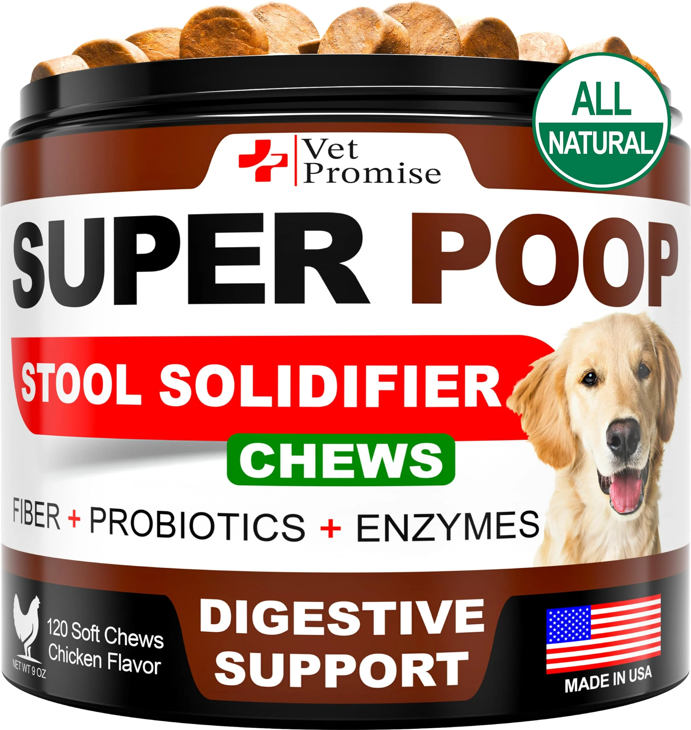 Organic Vet Promise Super Poop Probiotics for Dogs — 120 Chews for Digestive Support Practical