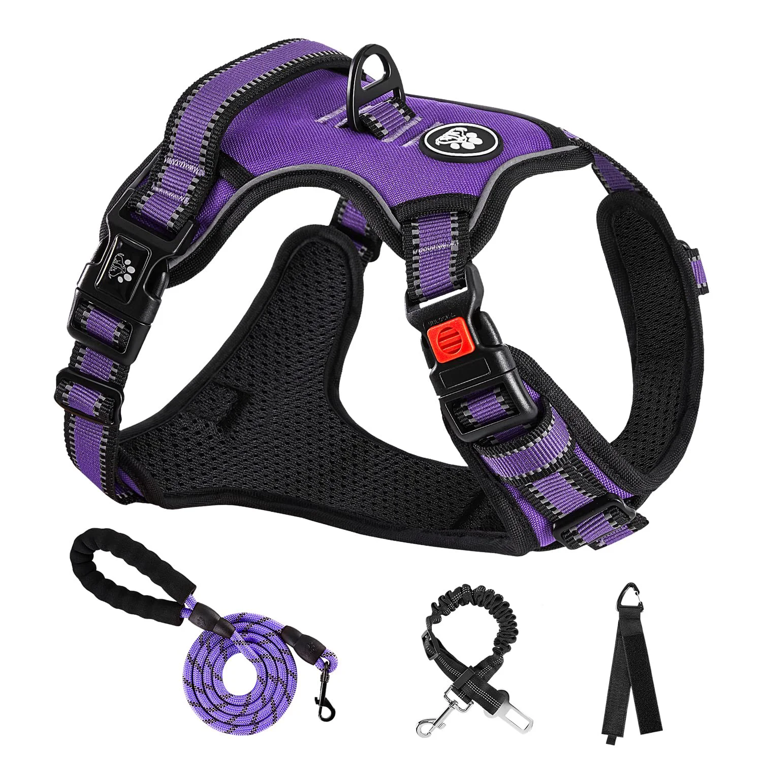 Eco-Friendly NESTROAD No Pull Dog Harness for Small Dogs – Adjustable Purple Vest with Leash Reflective Front Clip Durable