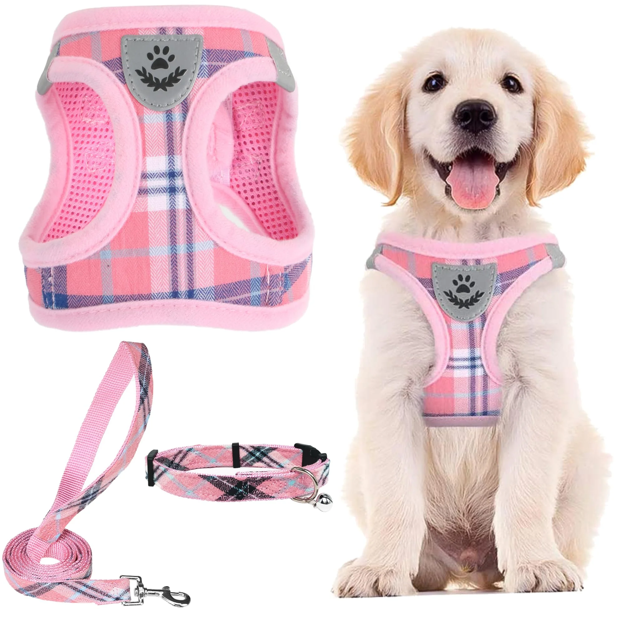 Fashionable PUPTECK Adjustable Step-In No-Pull Harness Set – Pink XL for Small Medium Dogs Cats High-End