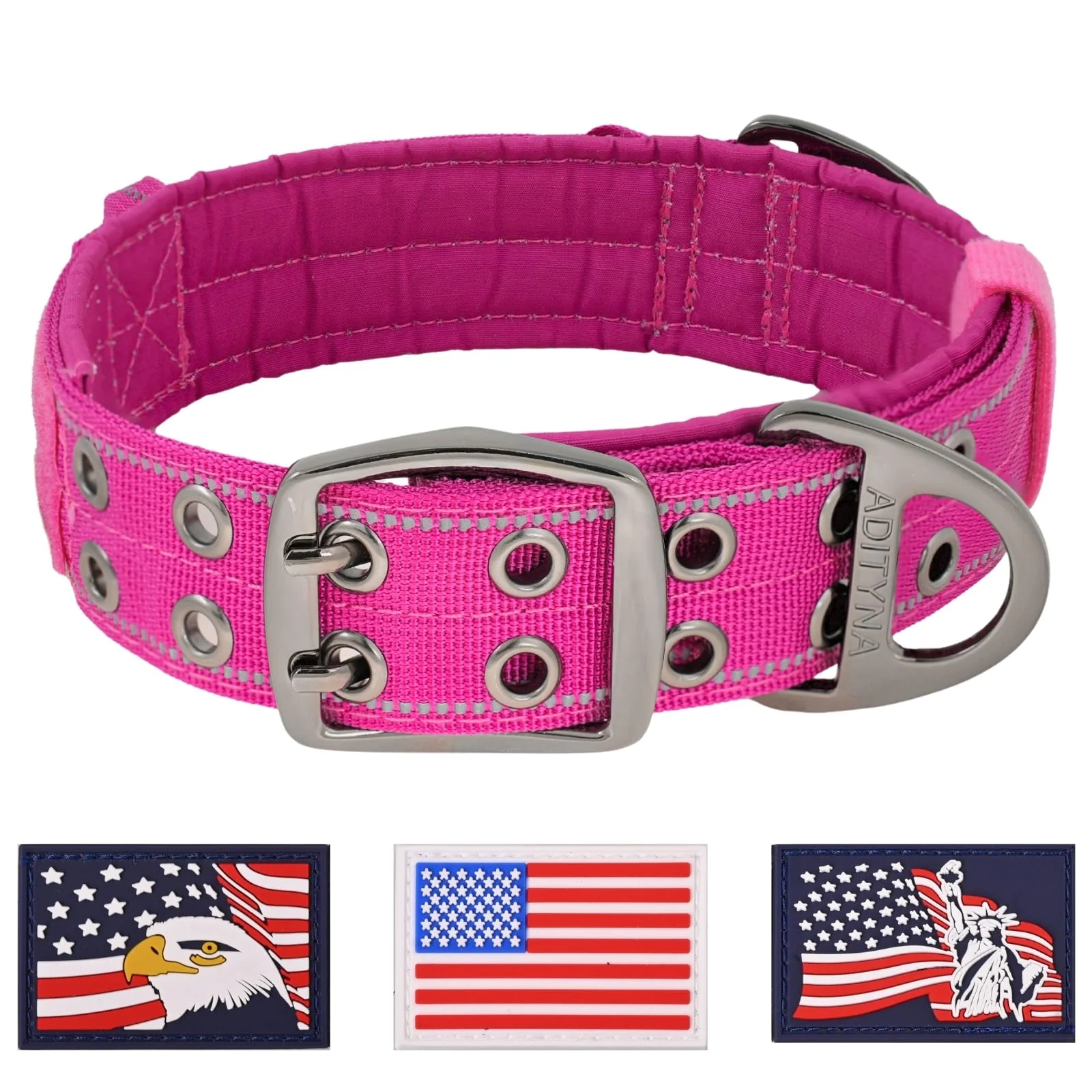 Smart ADITYNA Heavy Duty Dog Collar for Large Dogs — Reflective Magenta with Handle Effective