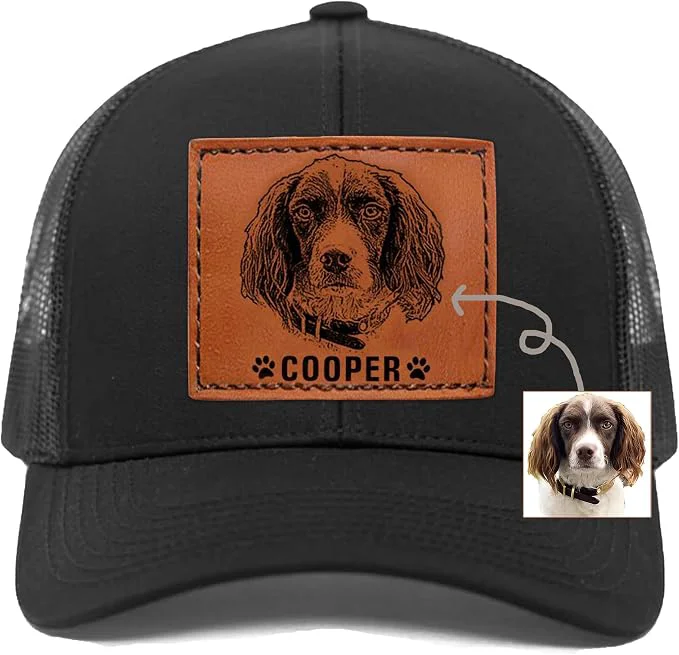 Organic Custom Dog Photo Trucker Hat Leather Patch Personalized Hat Elite