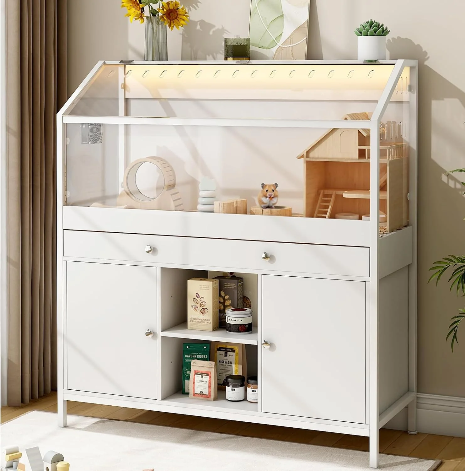 Organic Pipleo Hamster Cage with Storage Cabinet 43.3in Flexible