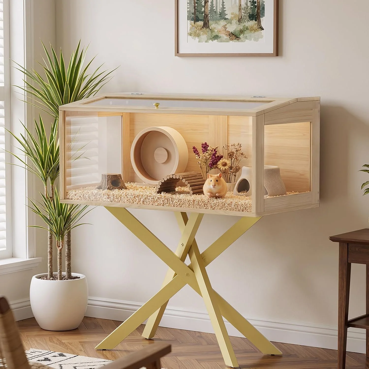 Professional PAKASEPT Wooden Hamster Cage with Stand Tempered Glass Innovative