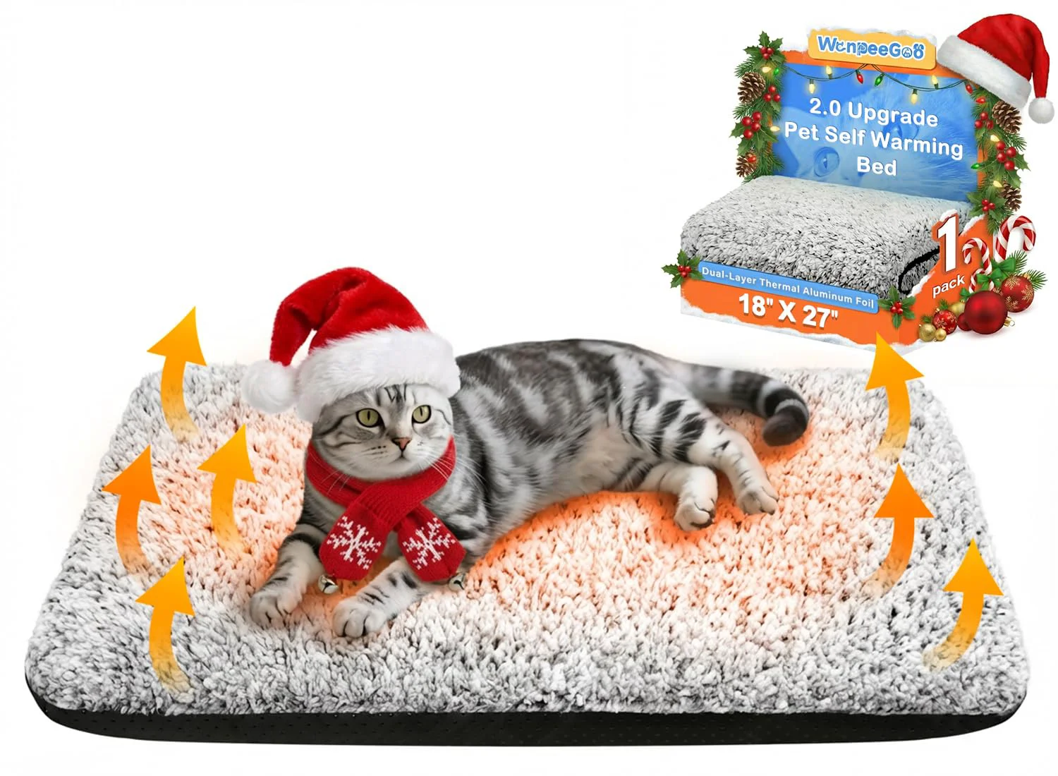 Lightweight WanpeeGoo Self-Warming Pet Bed 18x27 — Dual-Layer Foil Heating Pad for Cats Dogs Relaxed