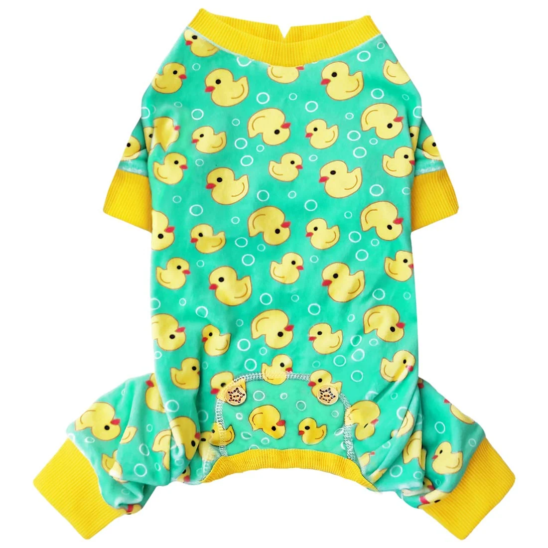 Minimalist KYEESE Velvet Dog Pajamas – Yellow Ducks Pattern Easy Pullover PJs for Dogs X-Large Convenient