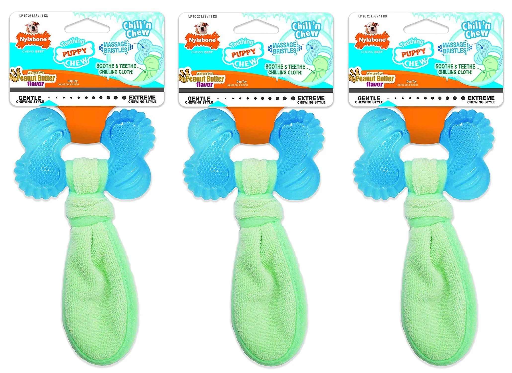 Exceptional Nylabone Chill 'n Chew Puppy Teething Toys 3 Pack – Small Allergen- Peanut Butter Flavor High-Performance