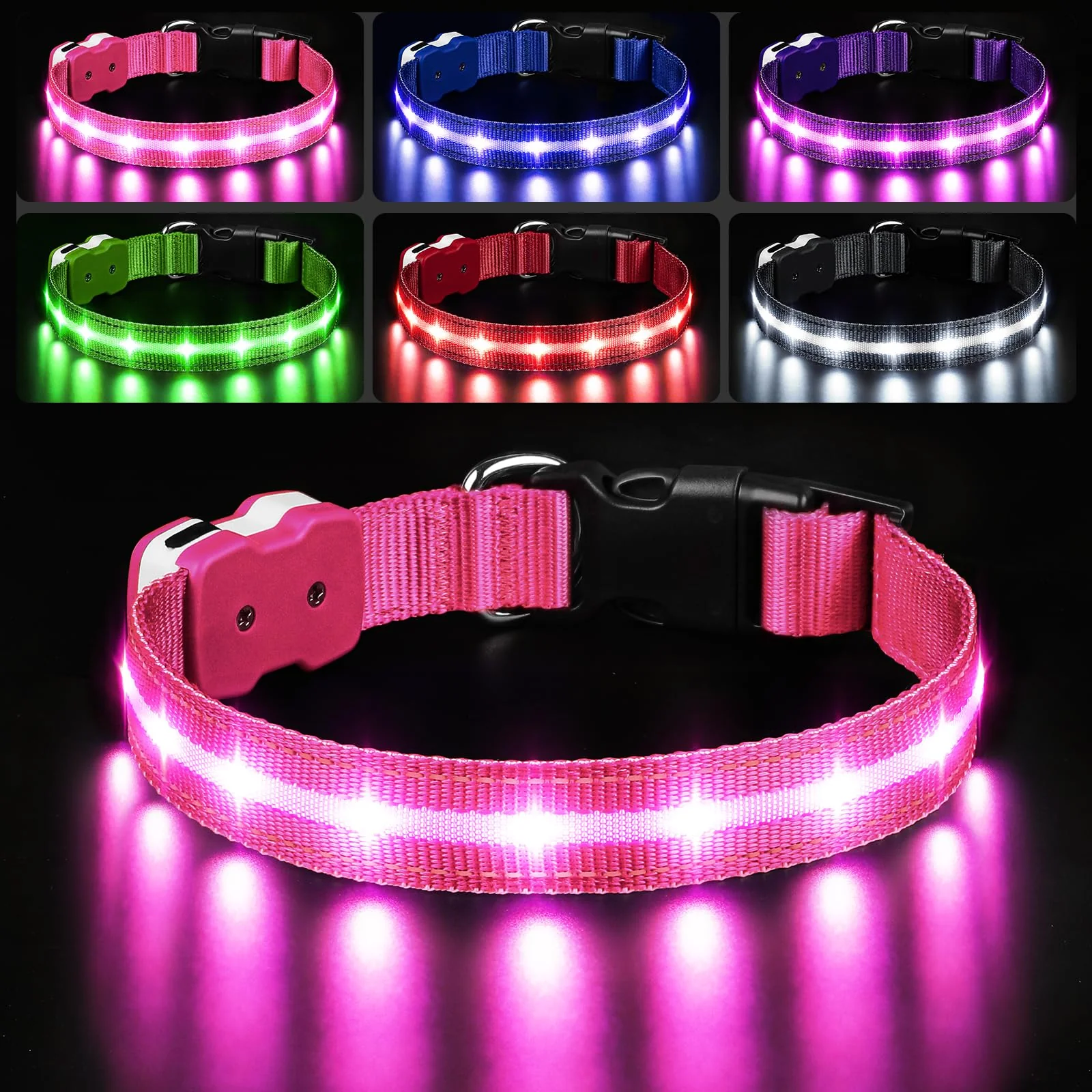 Powerful PcEoTllar Light Up Dog Collar – Rechargeable LED Waterproof Adjustable Pink Modern
