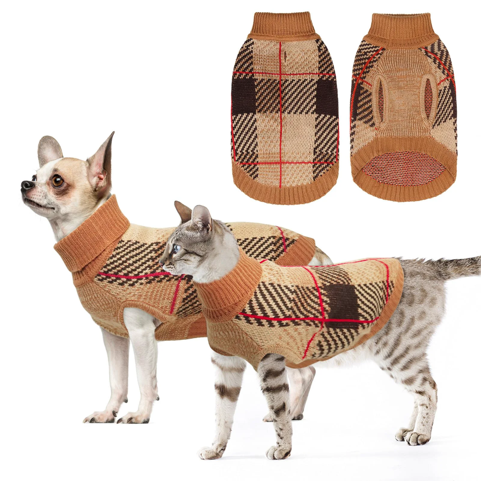 Functional BEAUTYZOO Knitted Pullover Dog Sweater for Small Medium Dogs Turtleneck Knitwear with Leash Hole Durable