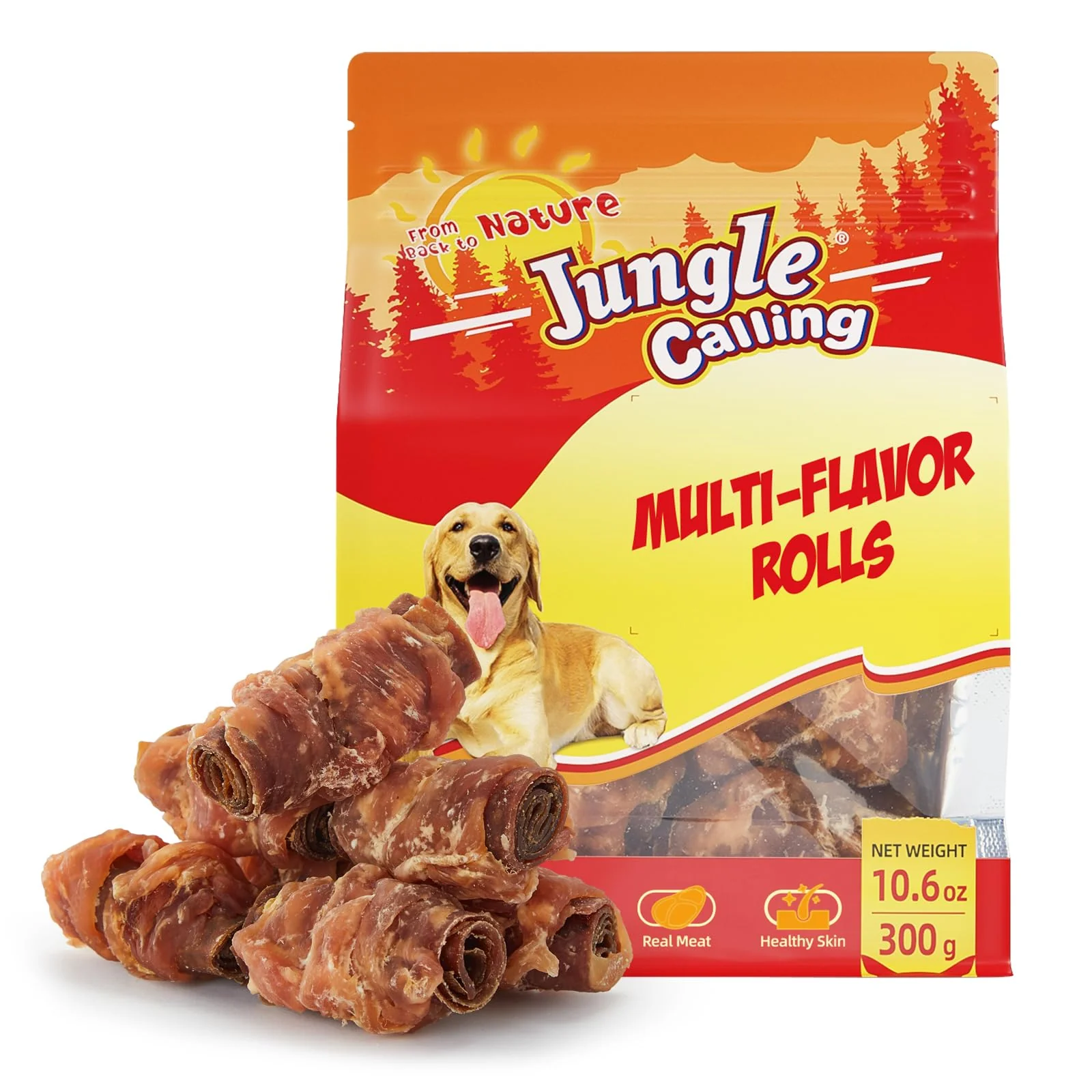 Powerful Jungle Calling Multi Flavor Rolls – Chicken Duck Beef Peanut Butter Rawhide- Dog Treats 10.6 oz Advanced