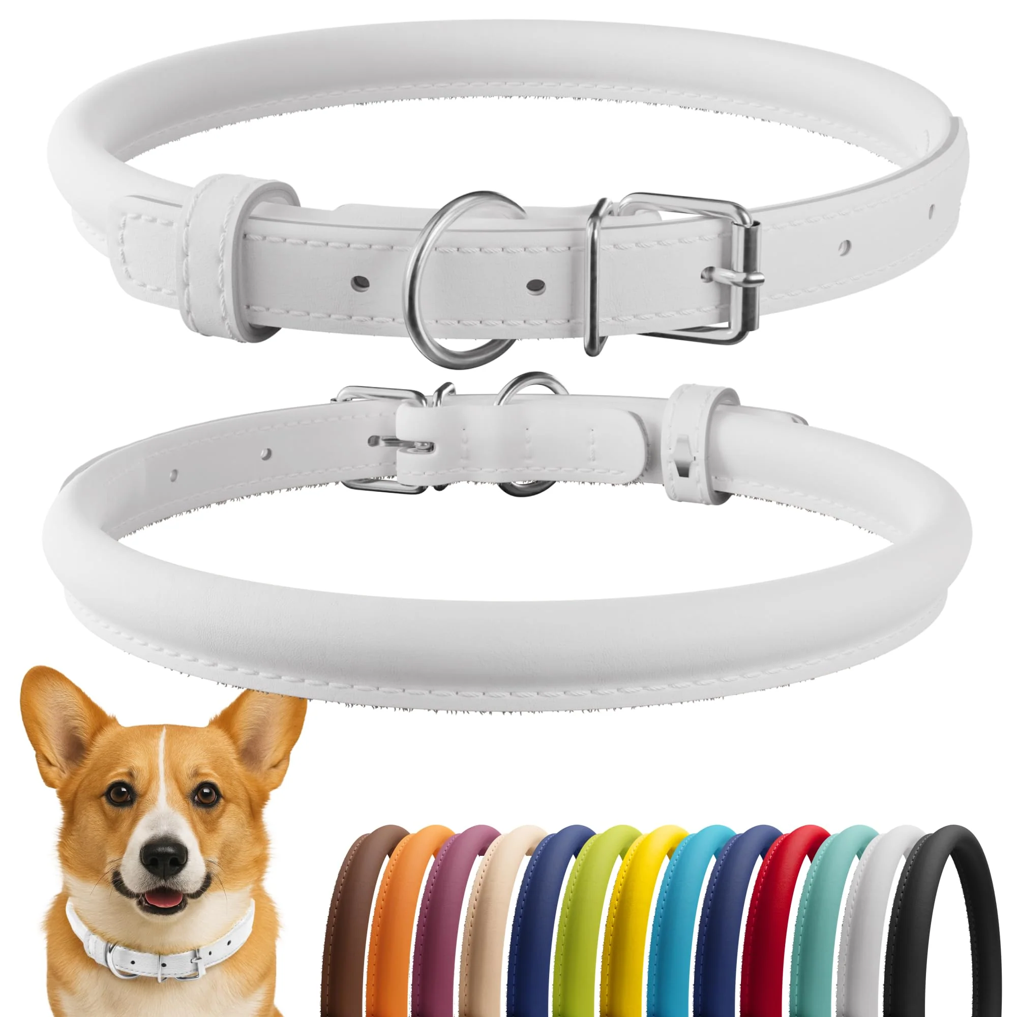 Fine Crafted CollarDirect Rolled Leather Dog Collar – Soft Padding 13–16 in 13 Colors Outstanding