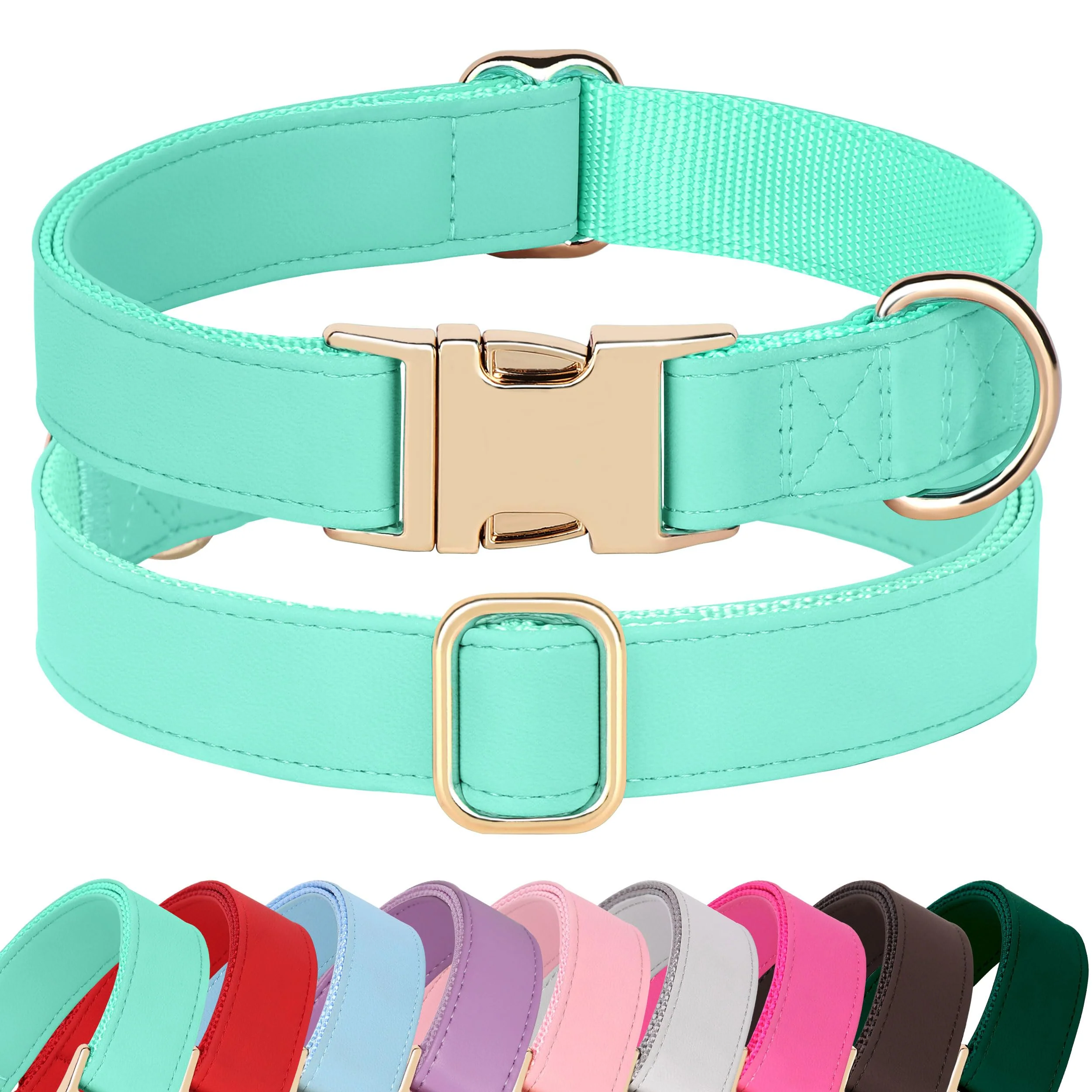Easy-to-Use PET ARTIST Soft PU Leather Dog Collar for Large Dogs Rose Gold Quick-Release Buckle 16-27 in Neck Green