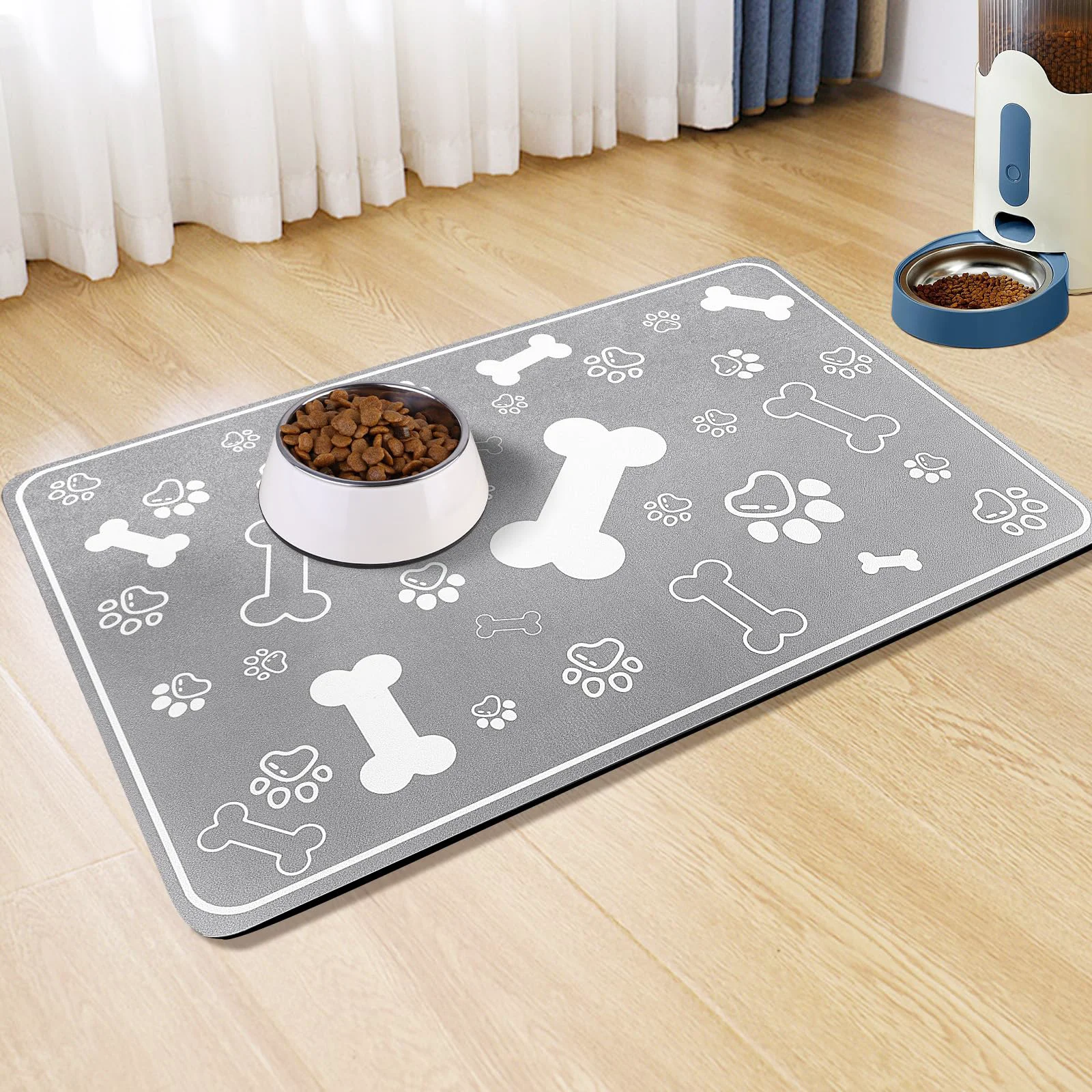 Exclusive Voanos Pet Feeding Mat 16x24 — Rapid Absorbent Non-Slip Grey Top-Quality