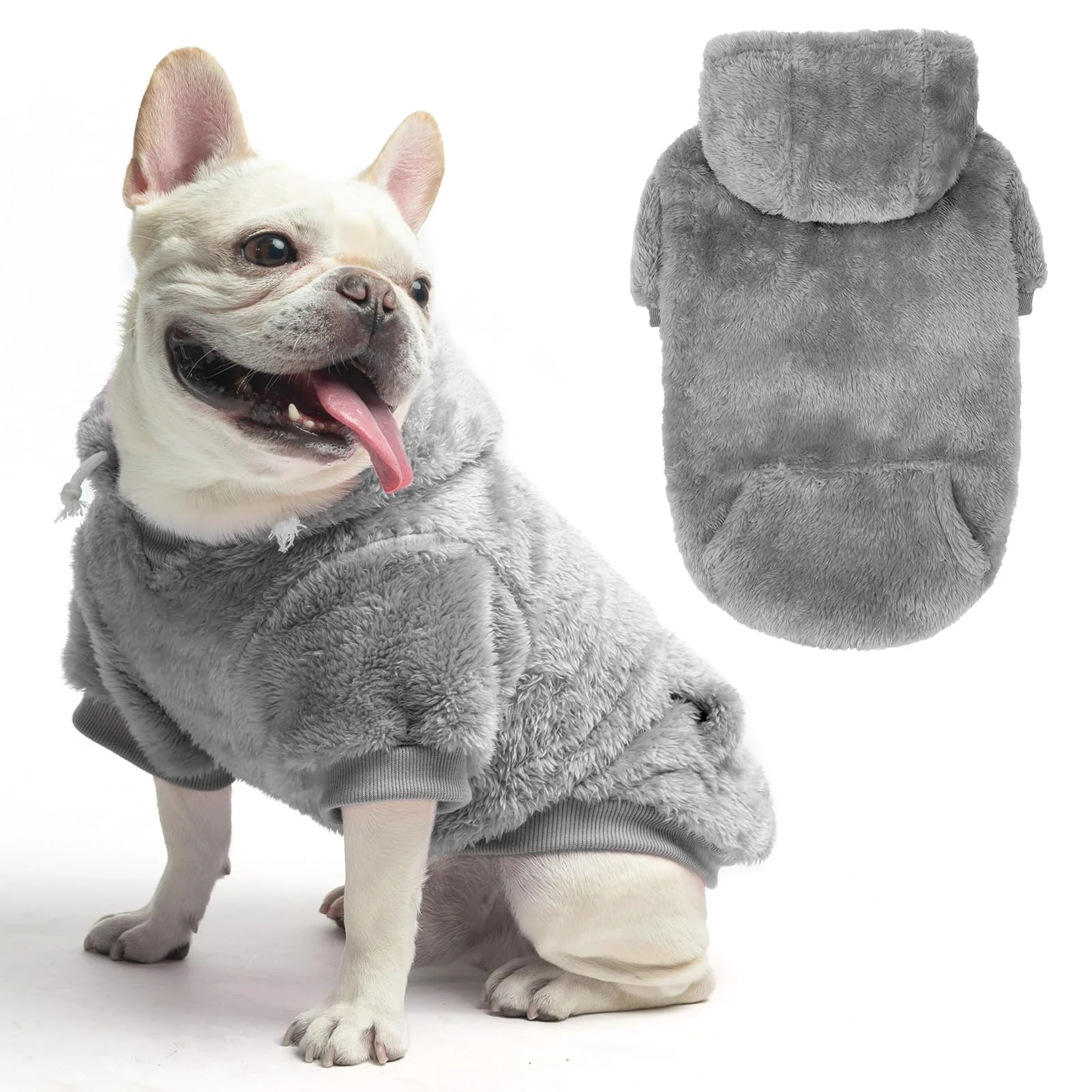 Crafted SCENE Fleece Dog Sweater Hoodie for Dogs — Cozy Sherpa Hoodie with Leash Hole Grey M Trusted