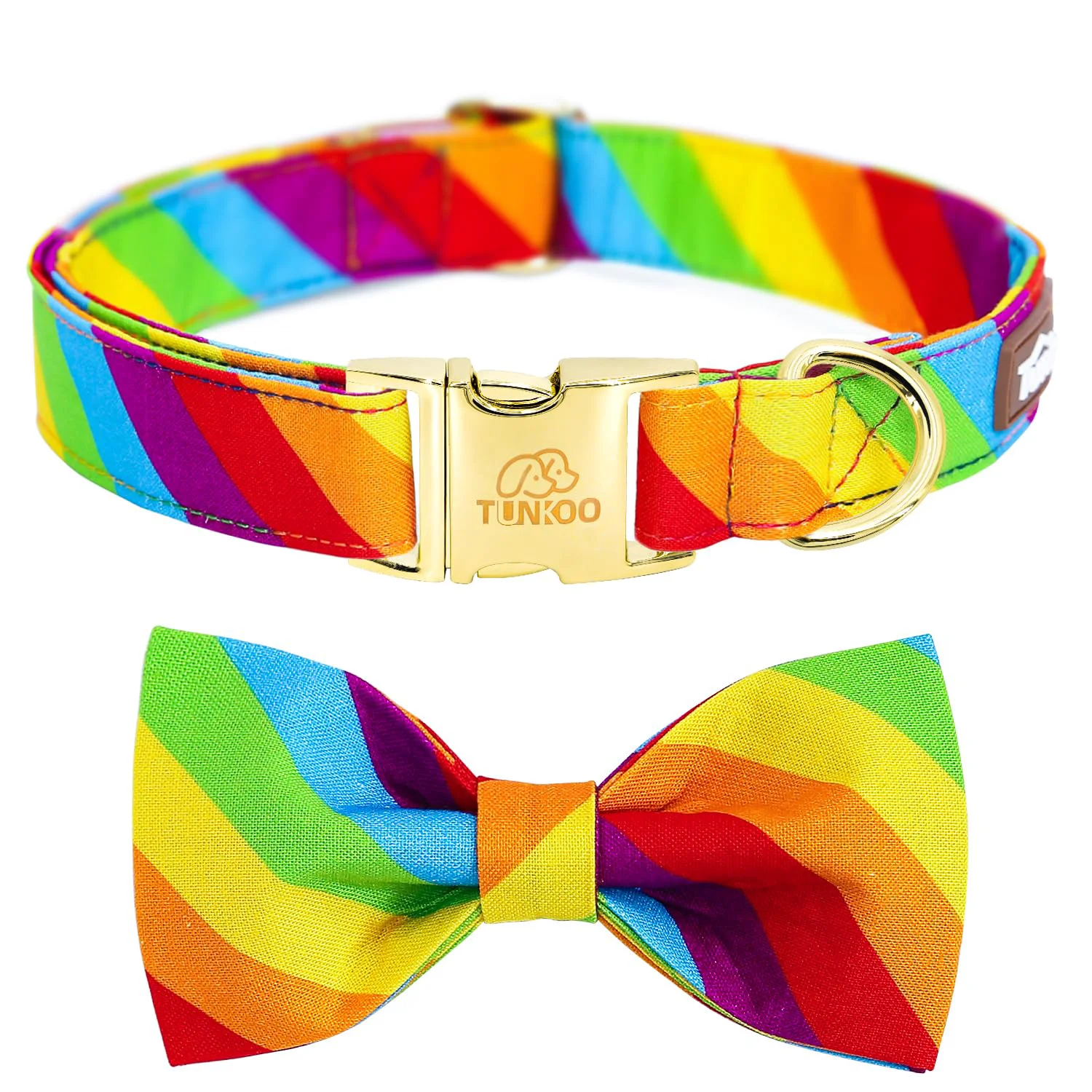 Powerful Tunkoo Rainbow Dog Collar with Bow Tie – Adjustable Pride Collar for Small Medium and Large Dogs High-Grade