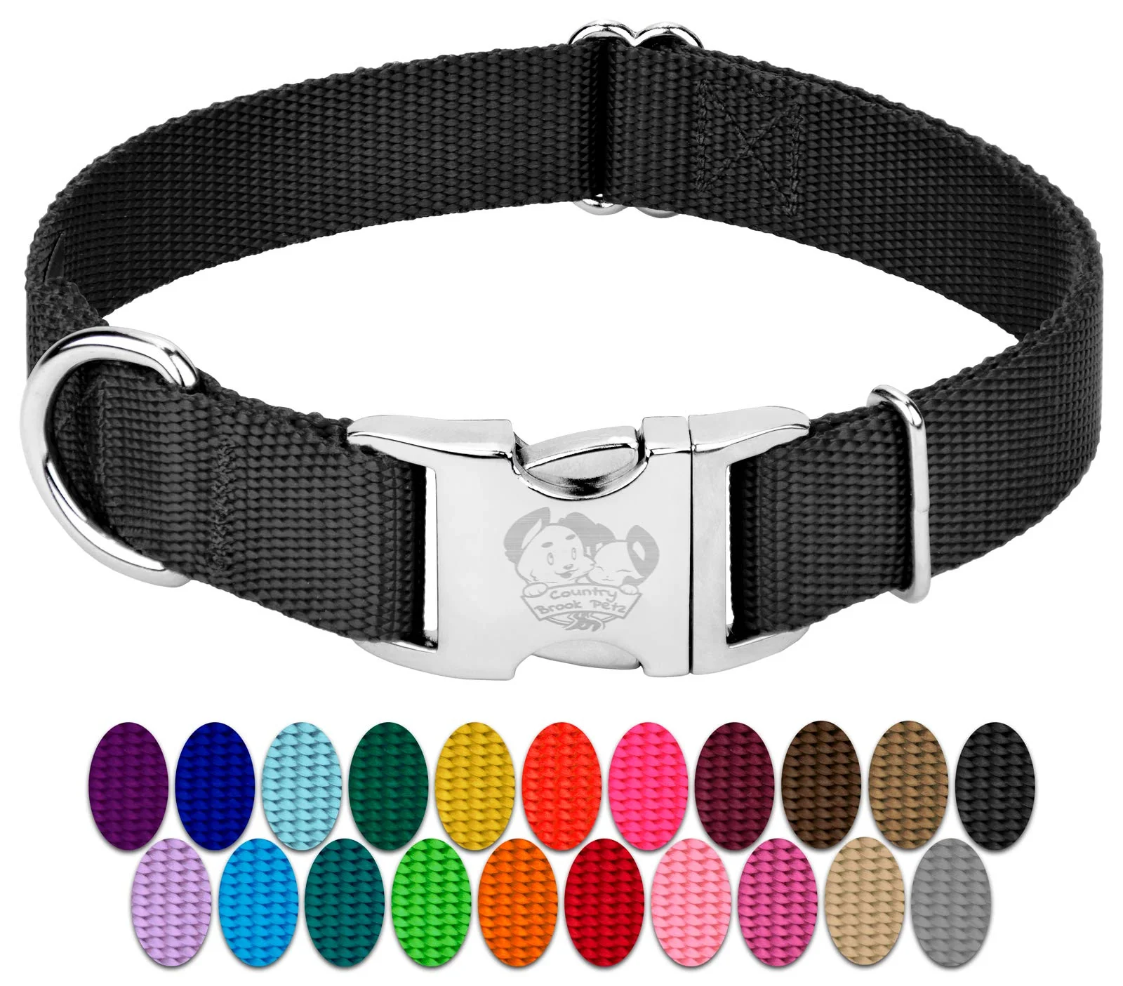 Trusted Country Brook Petz Premium Nylon Dog Collar — 1 inch wide 16–22 in Made in USA 30 Colors Outstanding