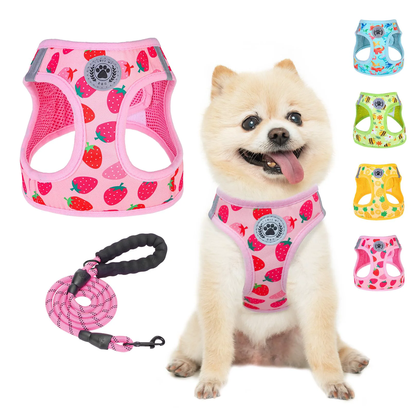 Effective BEAUTYZOO Step-In Harness Leash Set - Reflective No-Pull Strawberry Pattern High-Grade