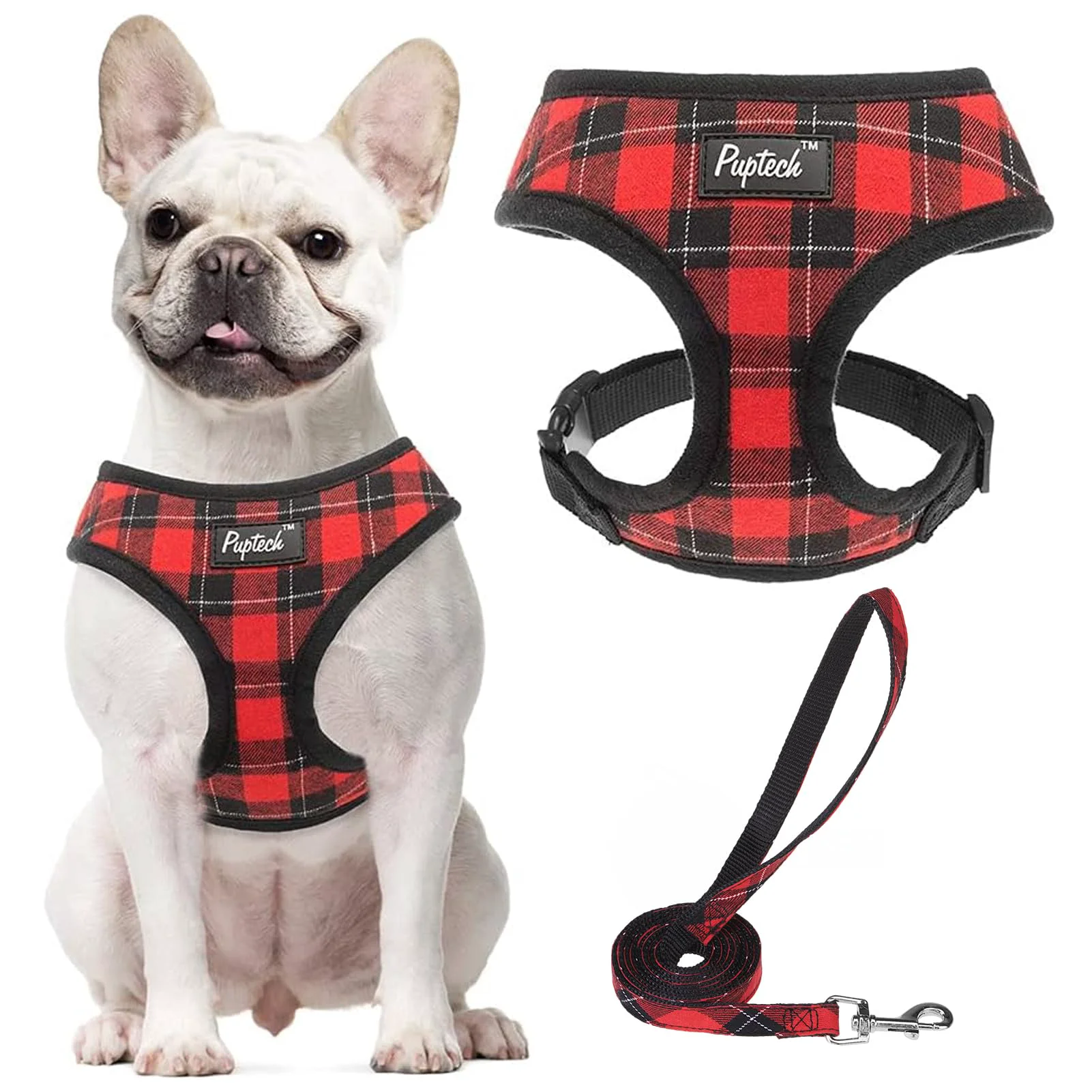 Genuine PUPTECK Soft Mesh Dog Harness Leash Set — No-Pull Breathable Comfort Vest Red Black Size S Environmentally Friendly