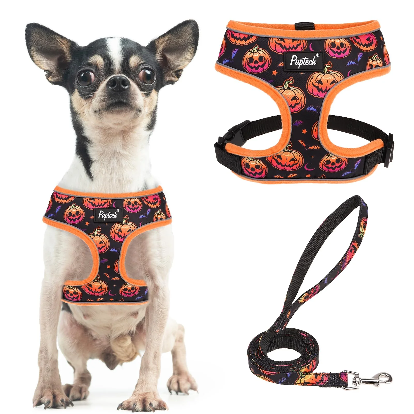 Selected PUPTECK Soft Mesh Dog Harness Leash Set – No-Pull All-Season Comfort Halloween Orange Size S Exceptional