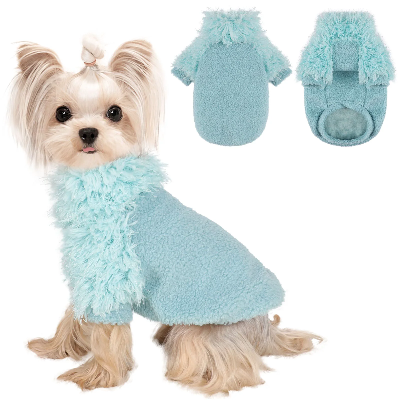 Durable Kosiyi Small Dog Sweater Turtlenecks – Winter Fleece for Small Breeds Cyan Size M Solid