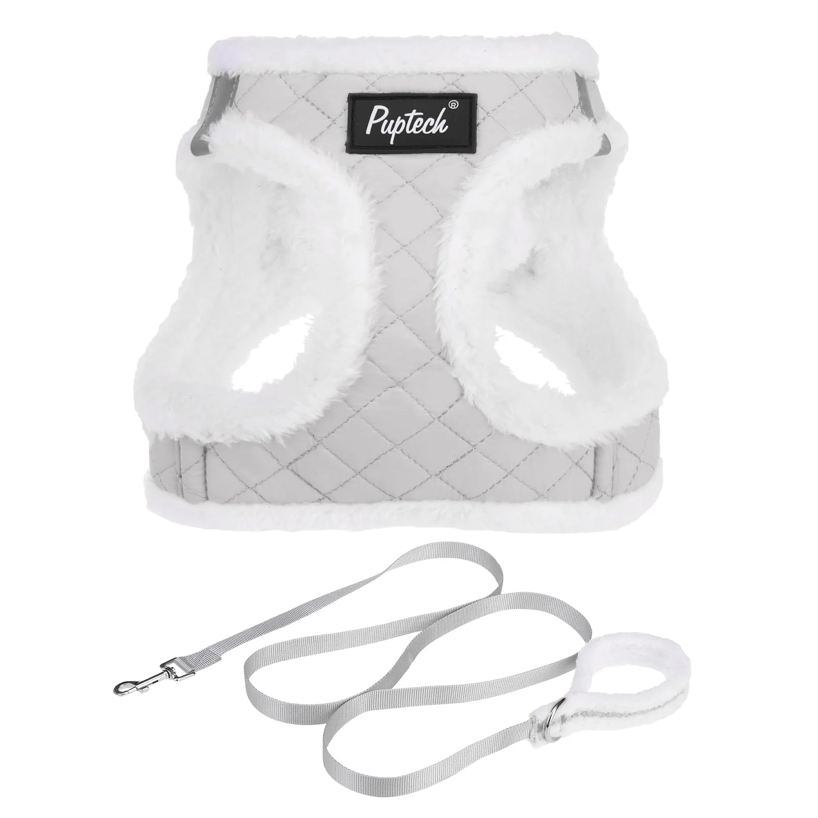 Genuine PUPTECK Plush Harness Leash Set for Small Medium Dogs – No-Pull Step-In Soft Mesh Reflective Night Safety Clean