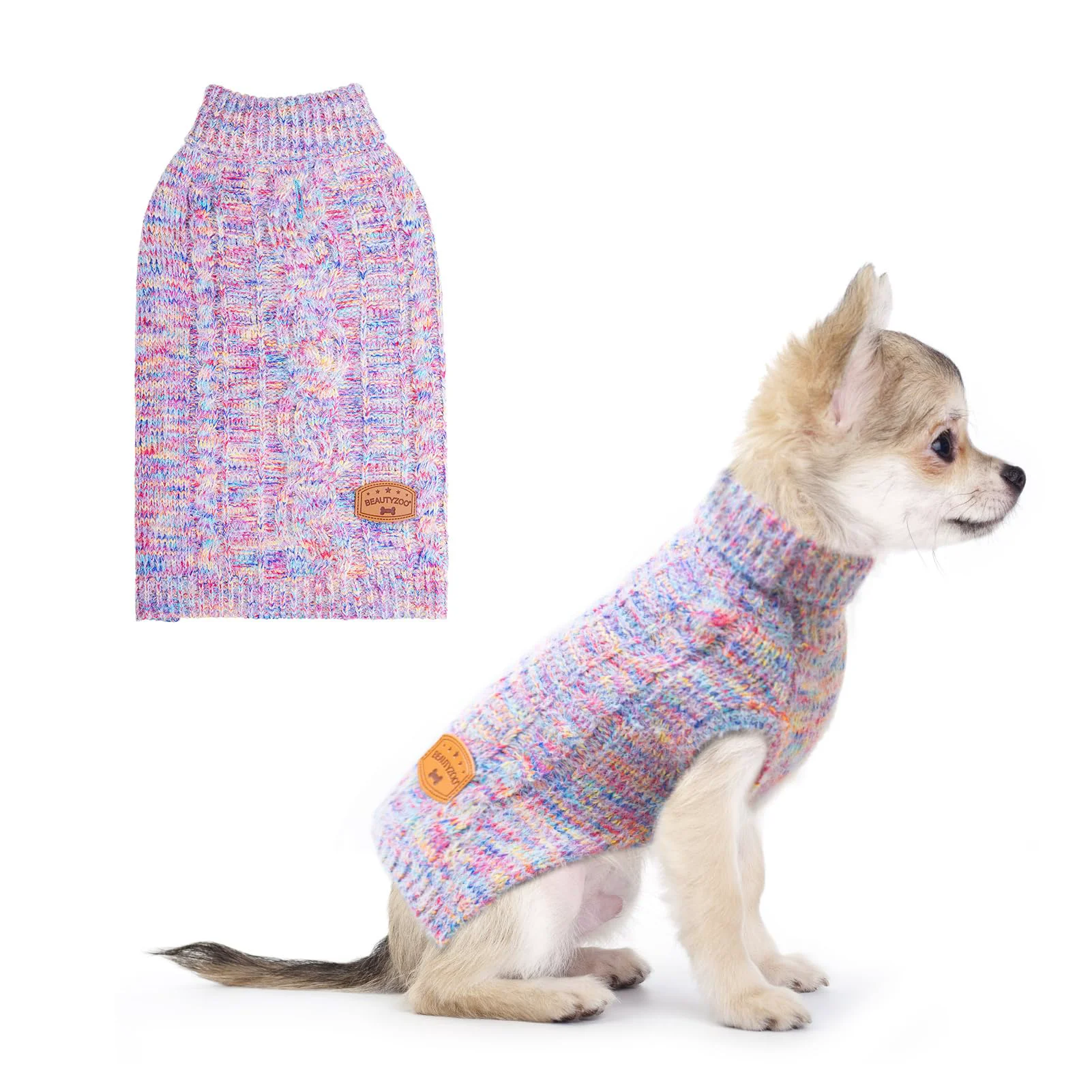 Professional BEAUTYZOO Small Dog Sweater - Turtleneck Knit Fuzzy Winter Coat XXS Rainbow Pink Soft