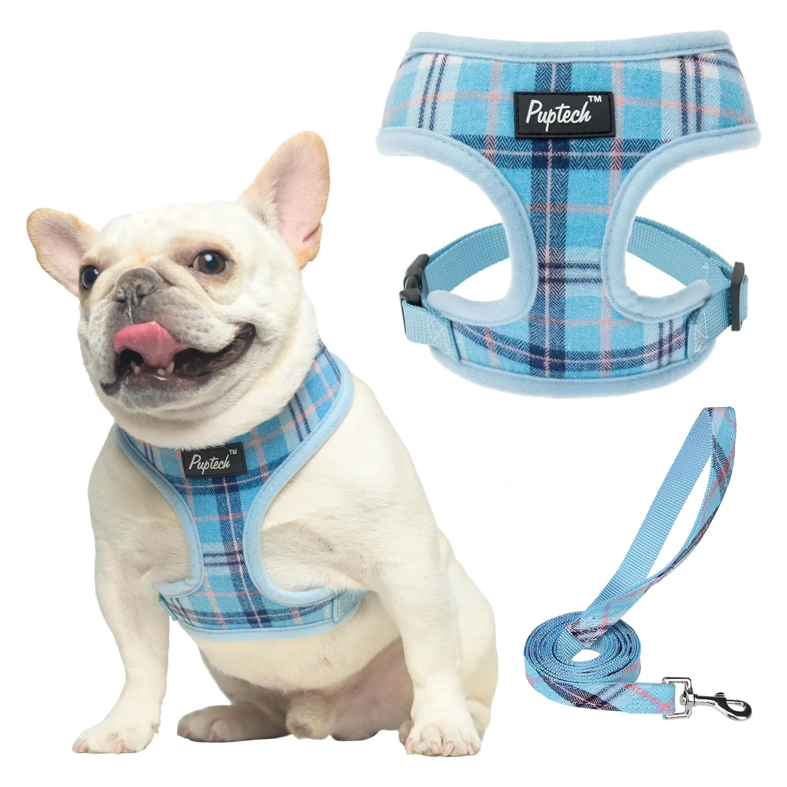 Innovative PUPTECK Soft Mesh Harness Leash Set - Light Blue Size L Eco-Friendly