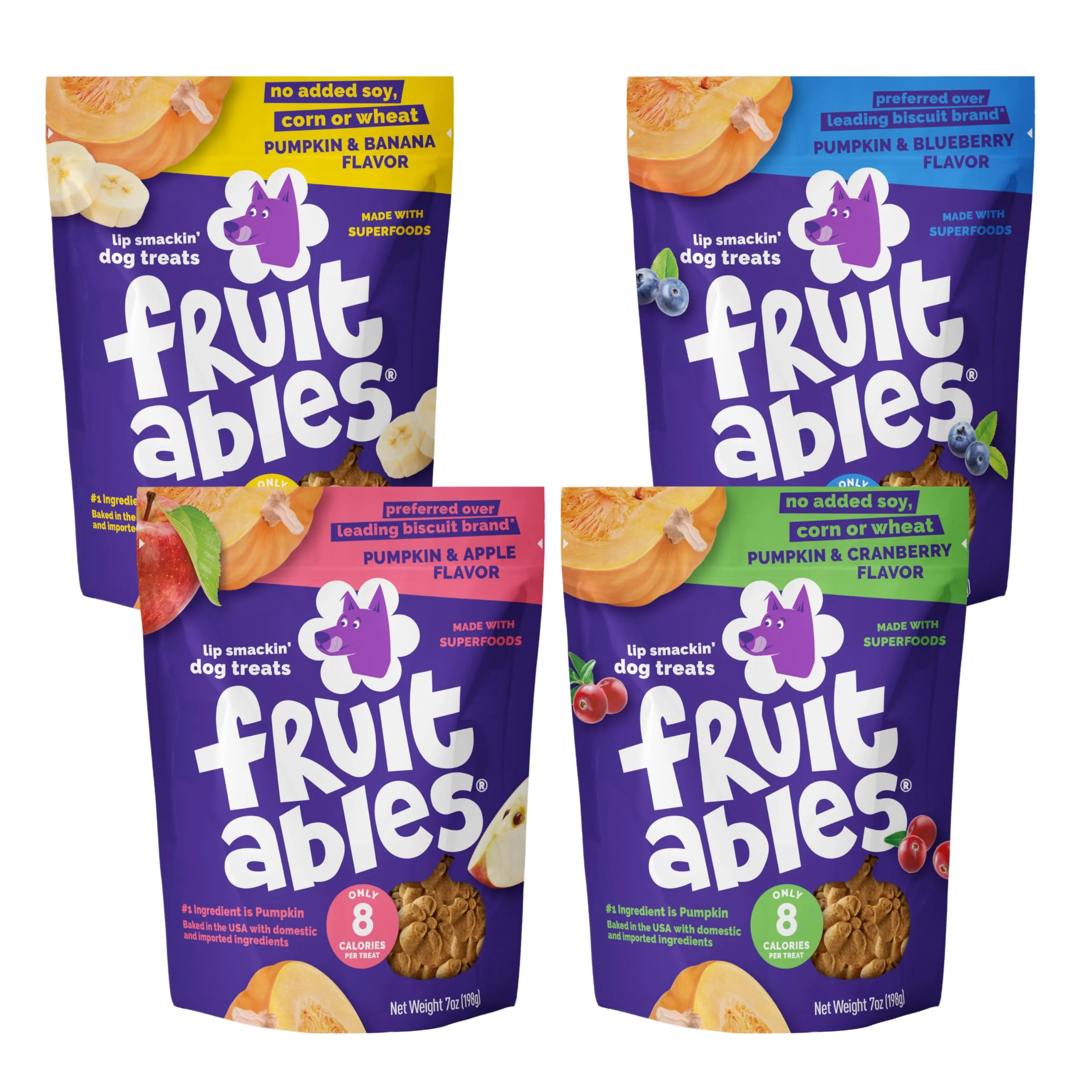 Elite Fruitables Baked Dog Treats – Pumpkin Variety Pack 7 oz – Low Calorie Wheat Corn Soy First-Class