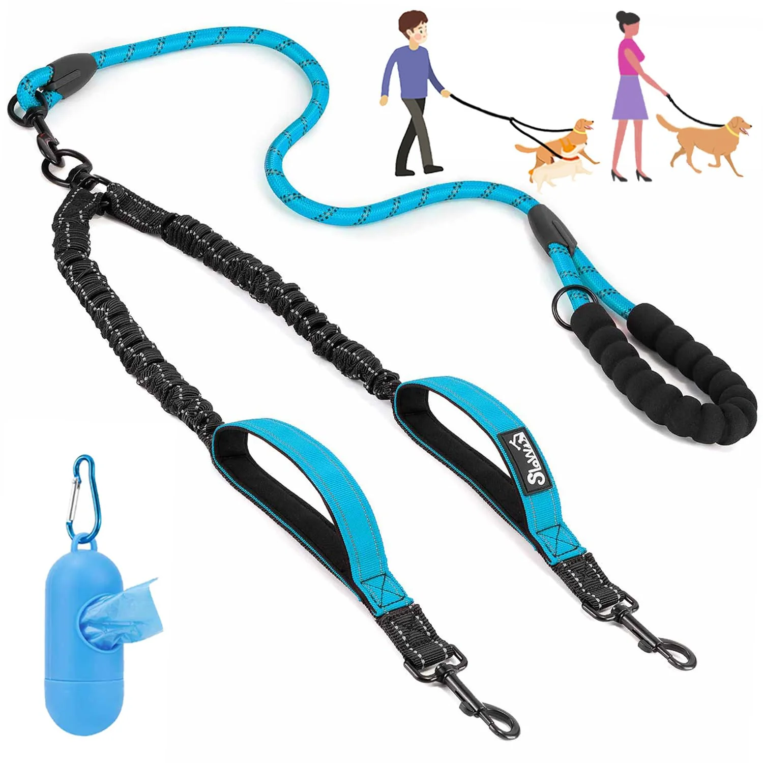 Safe Lukovee Double Dog Leash – No-Tangle 360° Swivel Dual Handles Reflective High-End
