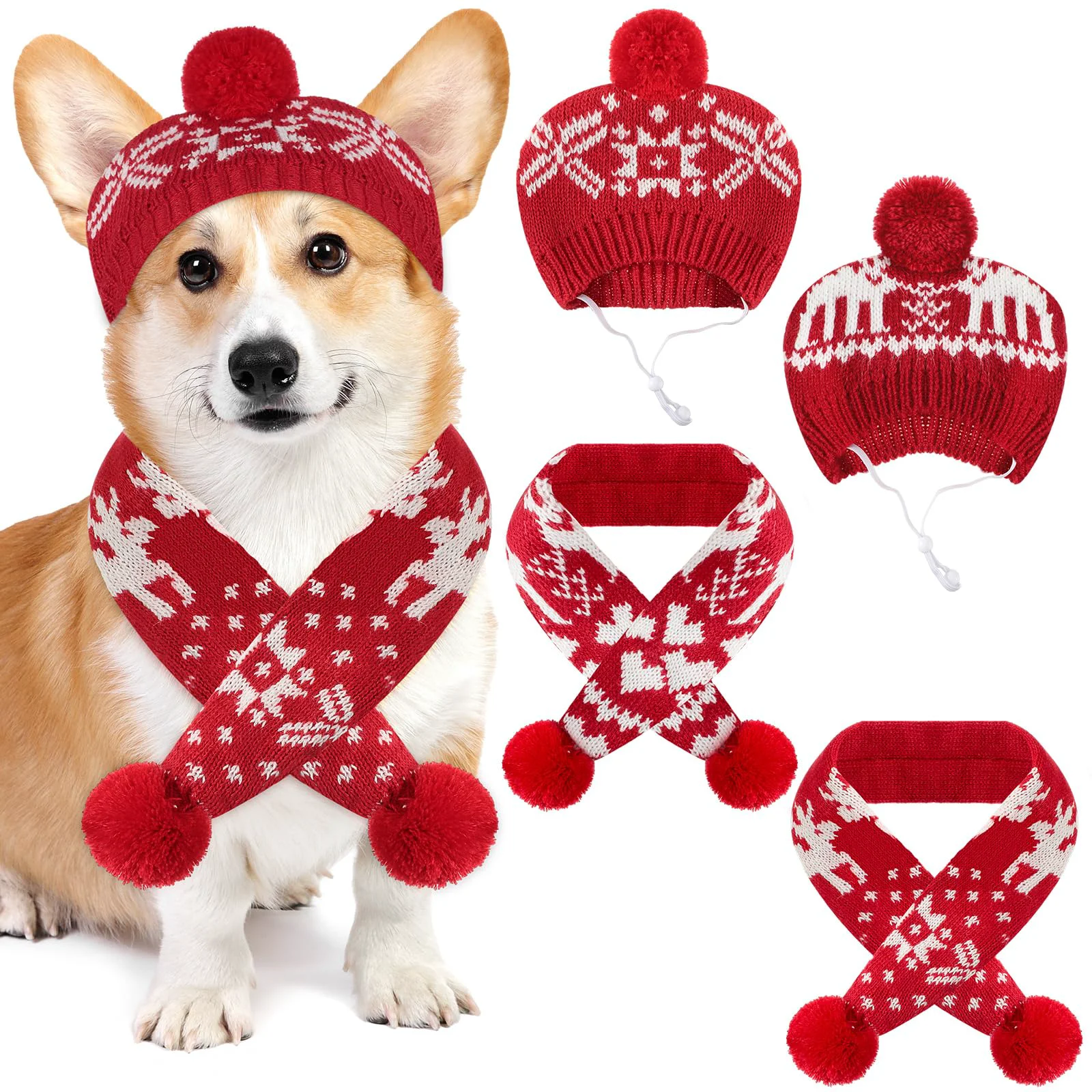 Relaxed Huhumy 2 Set Christmas Dog Costume Hat Knit Scarf — Winter Warm Pet Outfit Medium Red Refined