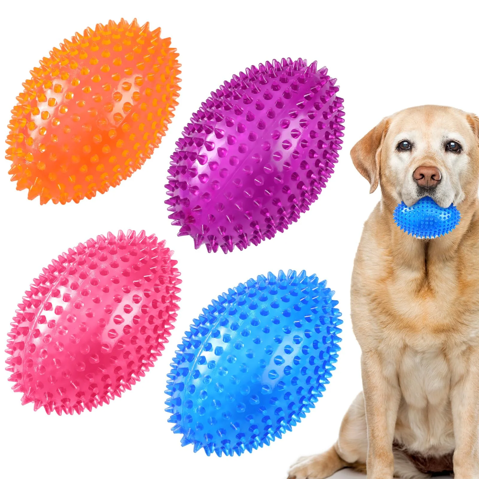 Traditional Silipull 4 Pcs Spiky Squeaker Football Dog Toy for Medium Large Dogs Recyclable