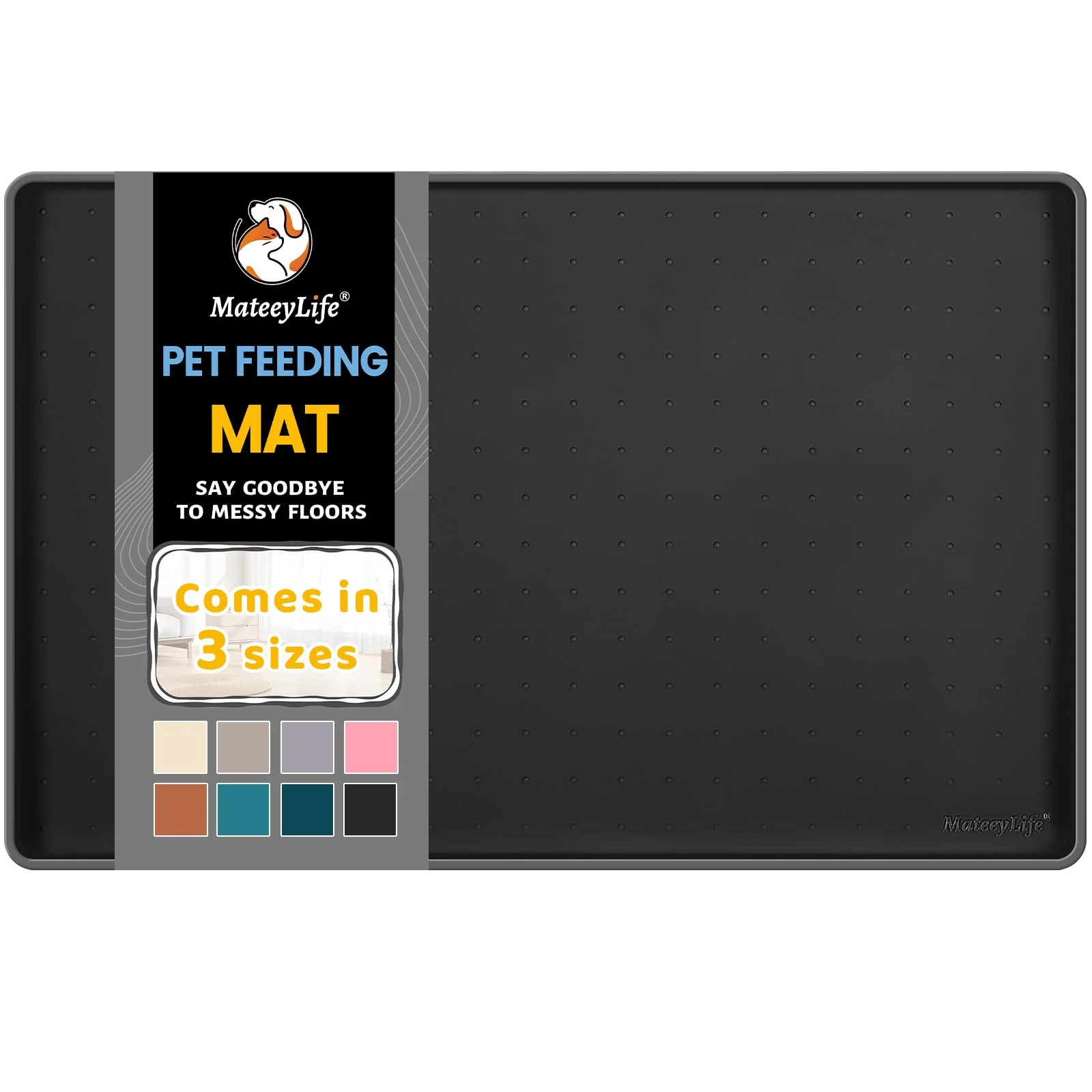 Next-Generation MateeyLife Silicone Cat Dog Food Mat – Waterproof Anti-Slip Spill-Proof Floor Mats with Lip Versatile