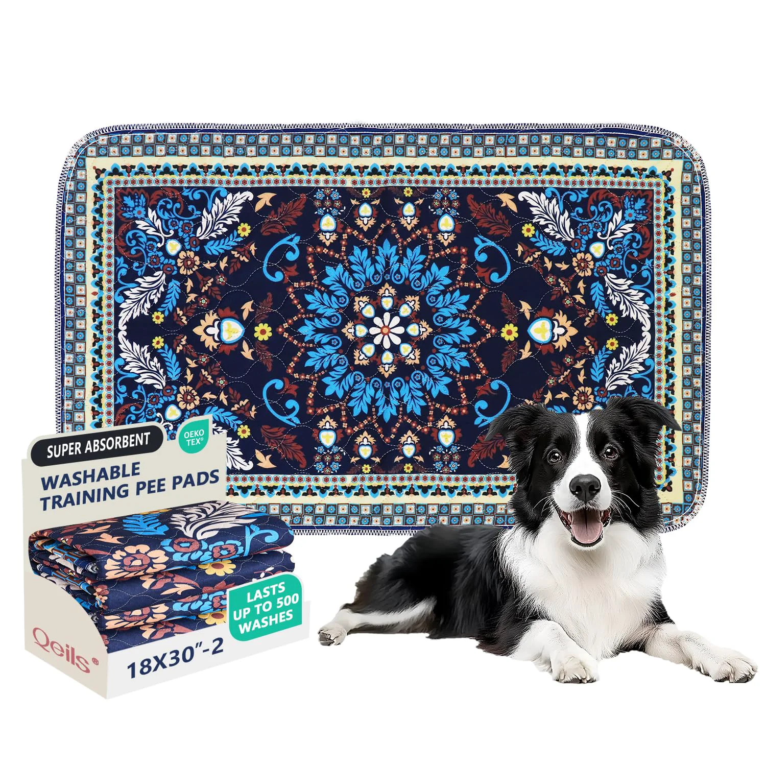 High-Quality Qeils Washable Pee Pads – Reusable 18x30 Inch Non-Slip Dog Training Pads 2 Pack Traditional