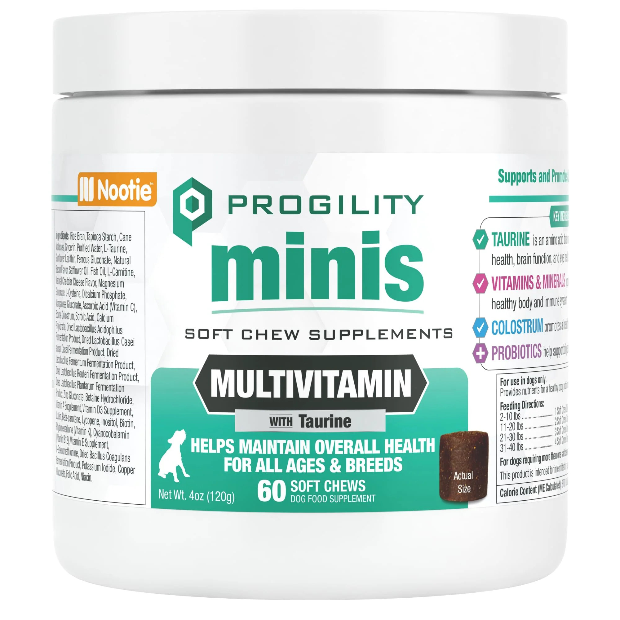 High-Quality Nootie PROGILITY Daily Mini Multivitamin Chews for Dogs Supports Immunity Heart Eye Brain Health 60 Soft Chews Small to Medium Dogs Durable