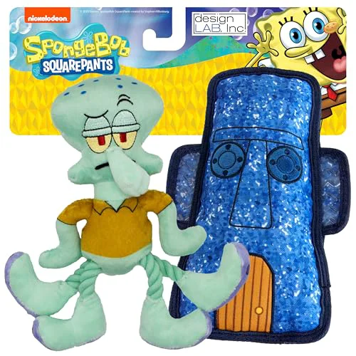 Durable design LAB Inc. SpongeBob SquarePants Merchandise Squeaky Plush Dog Toys 2-Pack Squidward Tiki Rope Toys Consistent