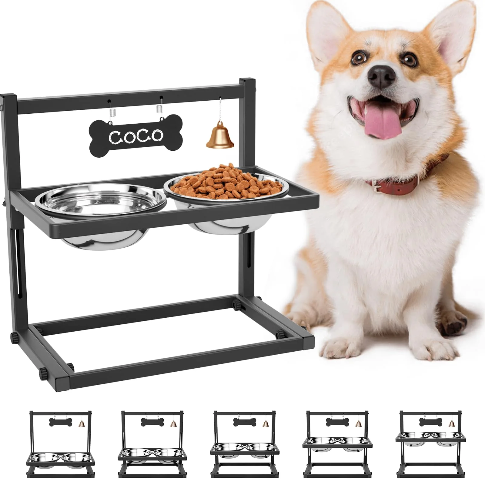 High-Performance TIDANT d Dog Bowls – Adjustable Height Raised Stand with 2 Stainless Steel Bowls 800ml 27oz for Small Medium Dogs Consistent