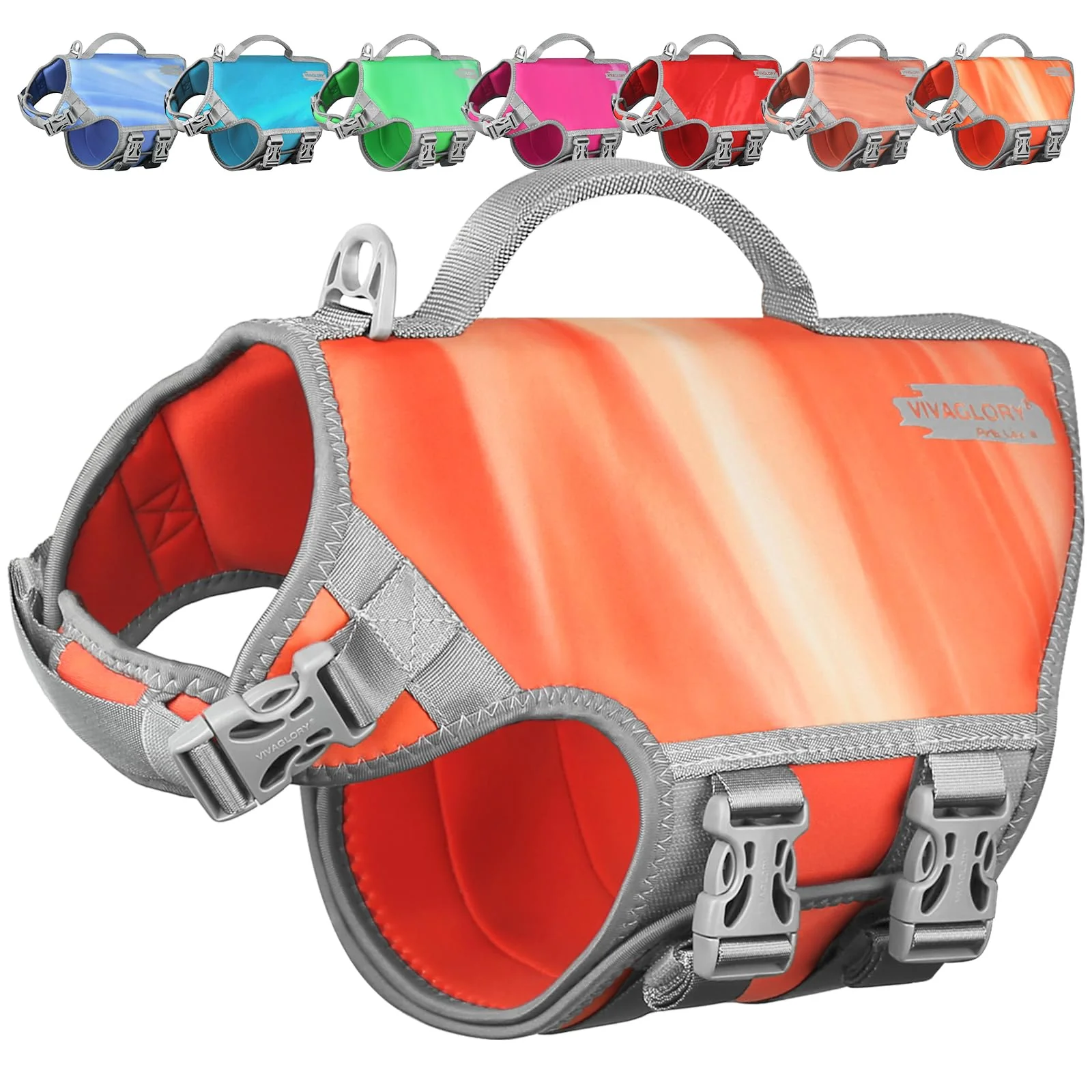 Natural VIVAGLORY Neoprene Dog Life Vest – Lightweight Buoyancy Handle Orange Sunset Size L Long-Lasting