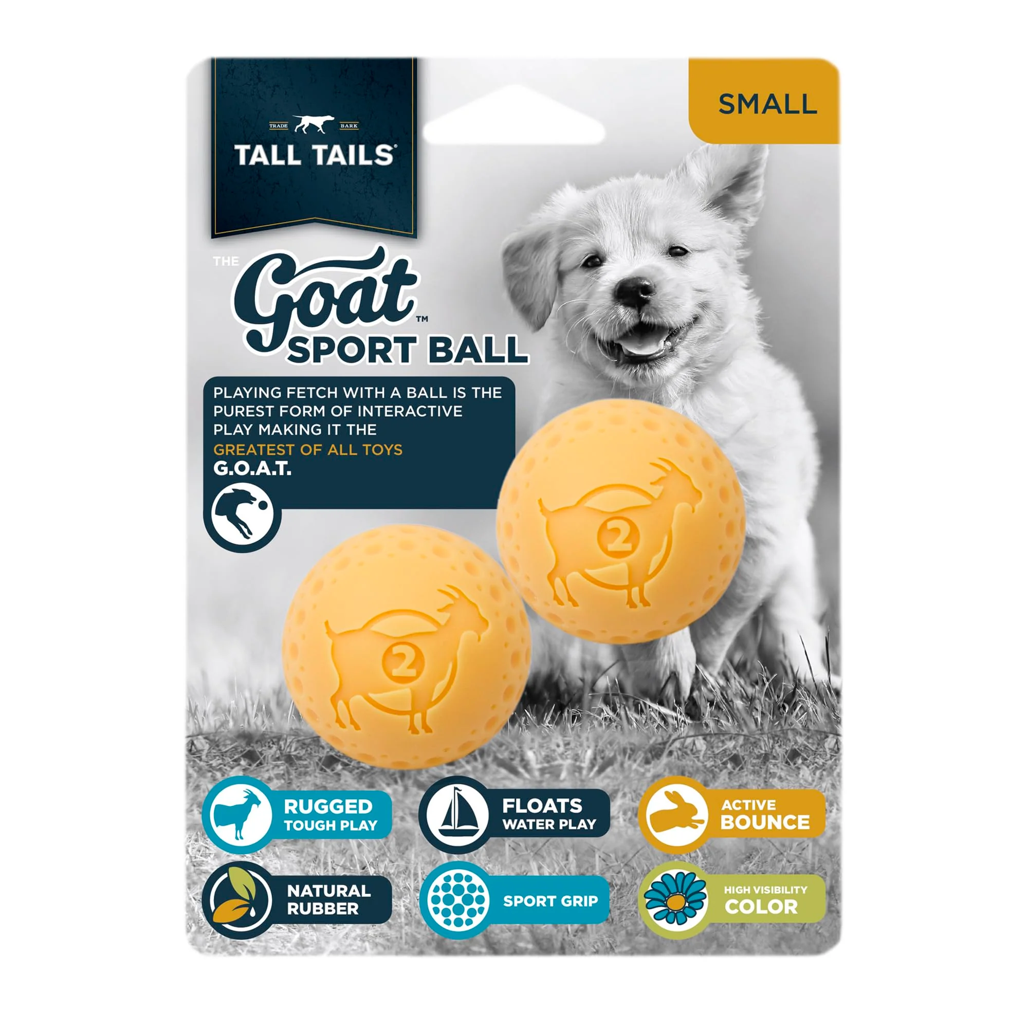 Elegant Tall Tails G.O.A.T Sport Ball – 2-Pack Small Fetch Balls for Dogs Healthy