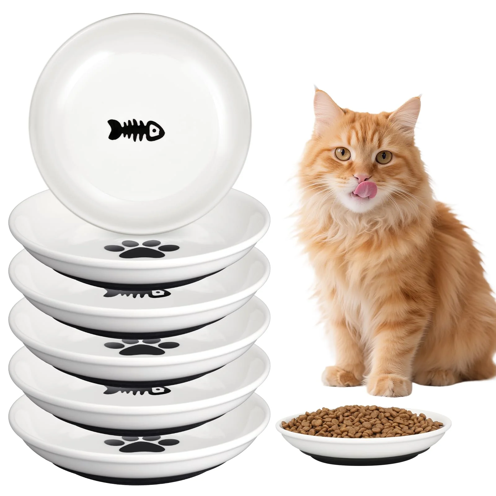Next-Generation BOHUIZ 6pcs Ceramic Cat Food Bowls – Nonslip Bottom Paw Fishbone Patterns Optimized