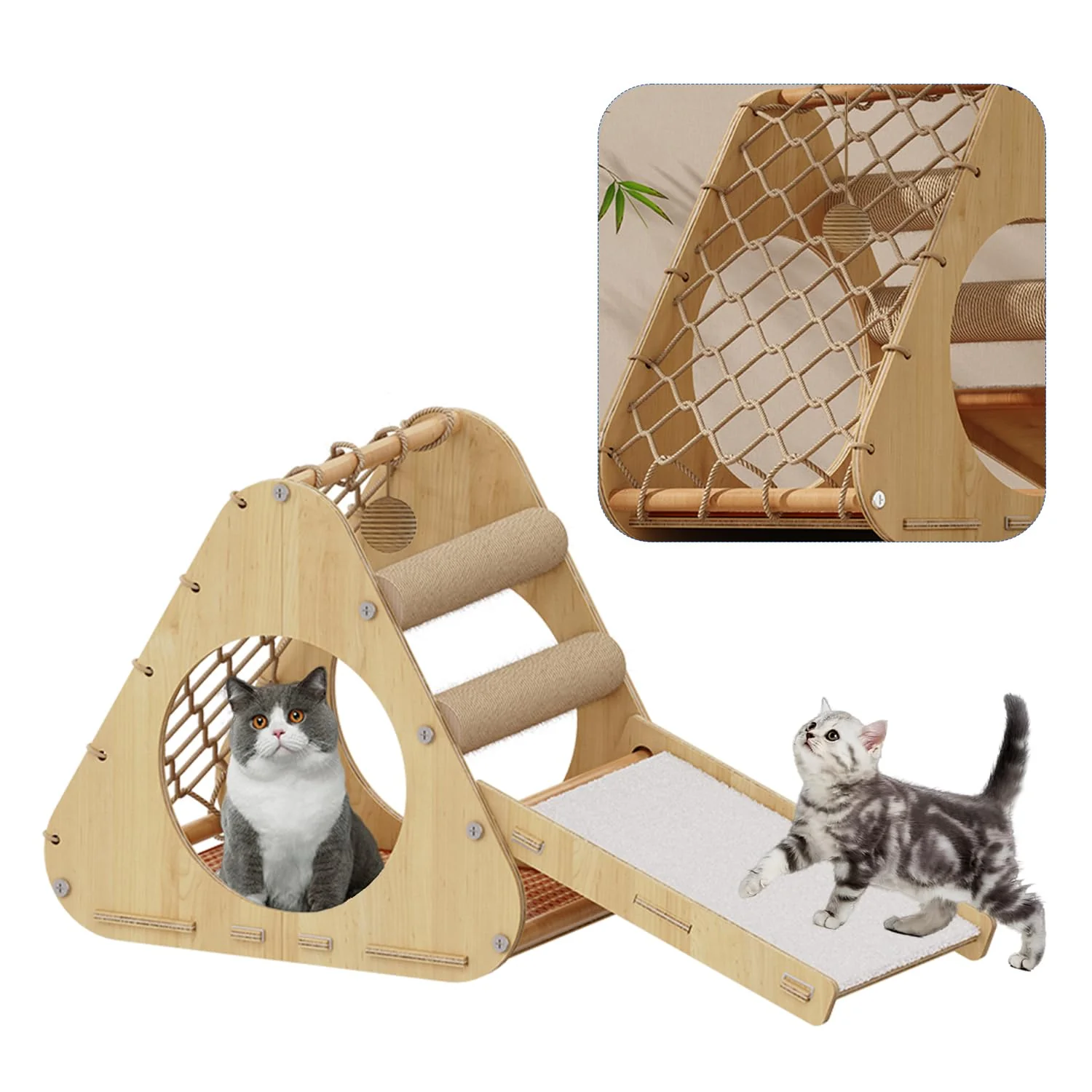 Functional KWOJU Wooden Cat Tree Tower – Scratching Post Cozy Nest Dual-Sided Mat for Indoor Cats Carefully Designed
