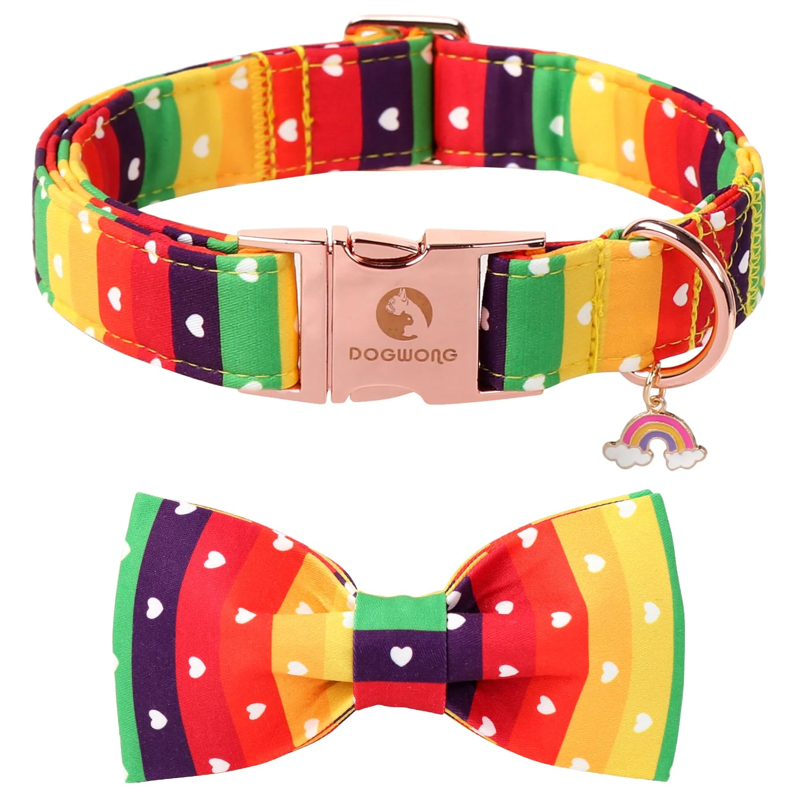 Outstanding DOGWONG Rainbow Dog Collar with Bow Tie – Adjustable Comfortable Proven