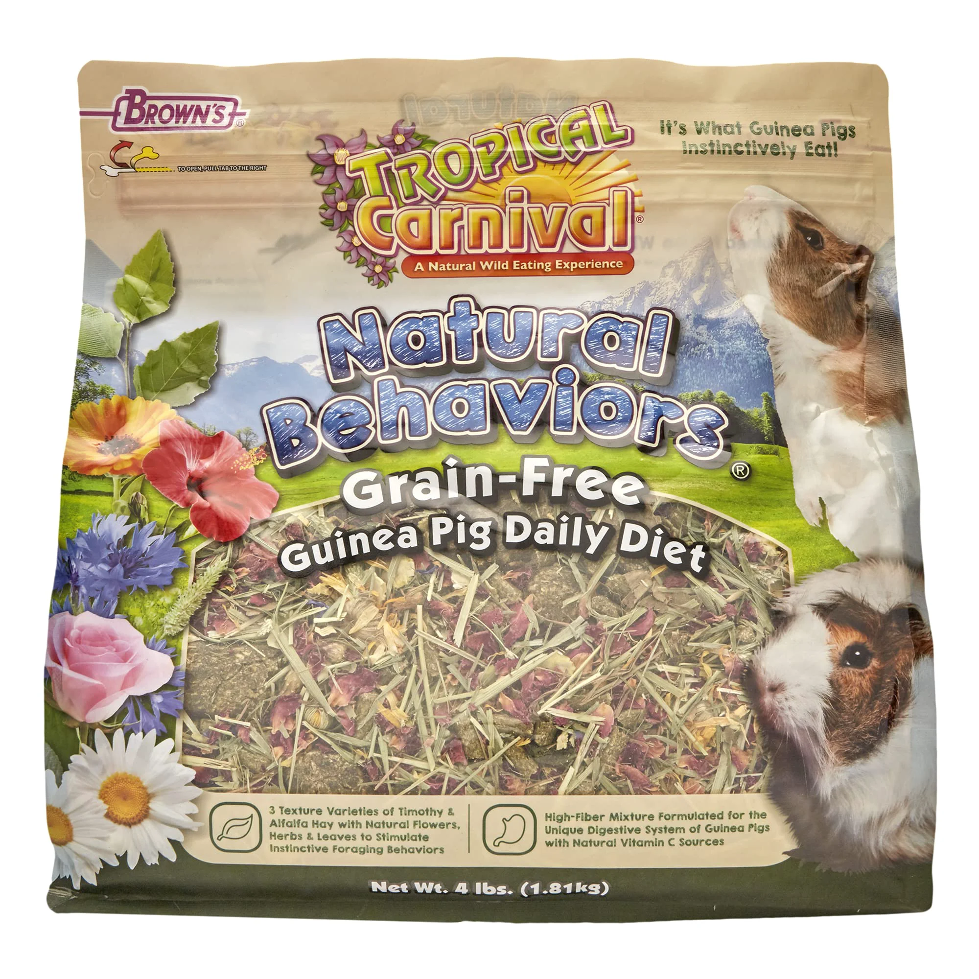 Responsible Tropical Carnival Natural Behaviors Grain- Guinea Pig Food – 4 lbs High-Fiber Timothy Hay Blend Stylish