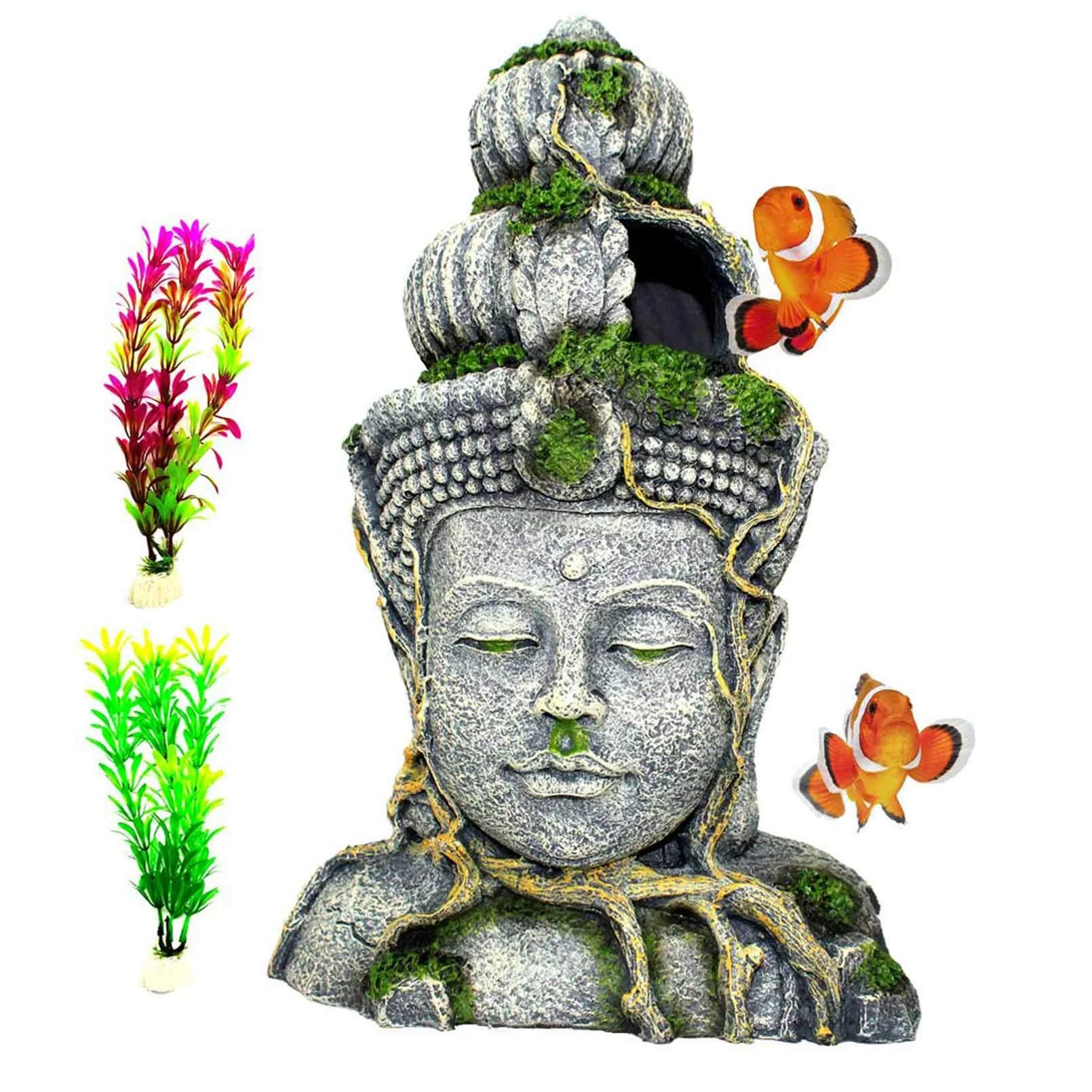 Relaxed PINVNBY Aquarium Buddha Head Statue Decor – 3 Pack Resin Ornament for Tank Terrarium Recyclable